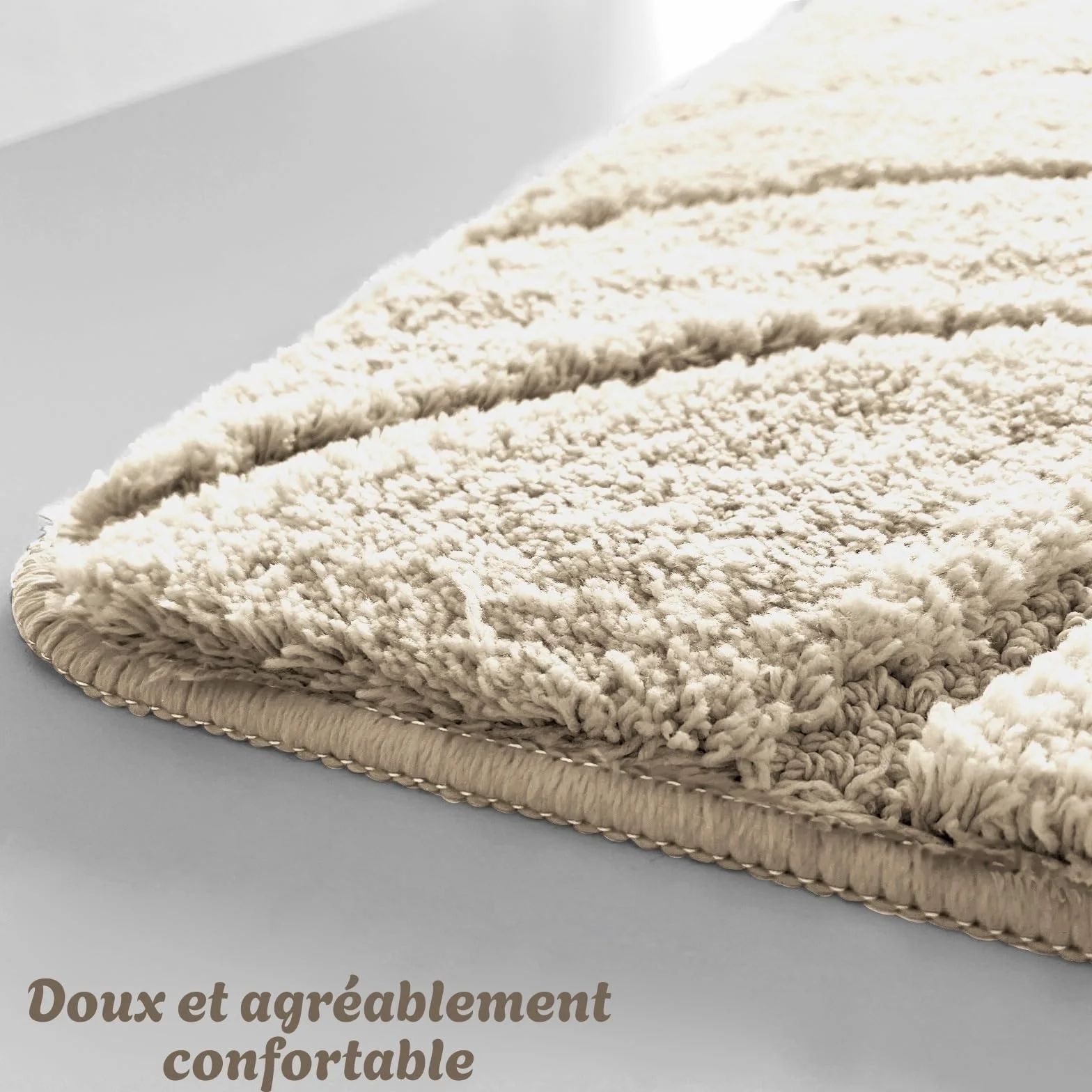 KARAT Tapis de Bain Doux Antidérapant Séchage Rapide Lavable 40°C Oeko-TEX 80x150 cm Maris Crème