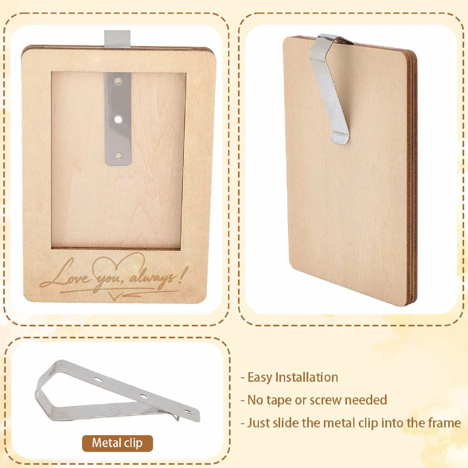 Clip Photo en Bois pour Pare-Soleil de Voiture 4,7 x 3,3 Pouces Cadre Photo Auto I Love You Motif Cœur Support Photo Décoratif Cadeau