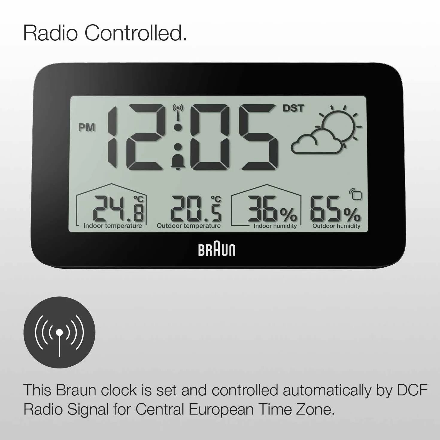 Braun BC13BP-DCF Station météo numérique radio-pilotée avec réveil, température, humidité, prévisions et alarme