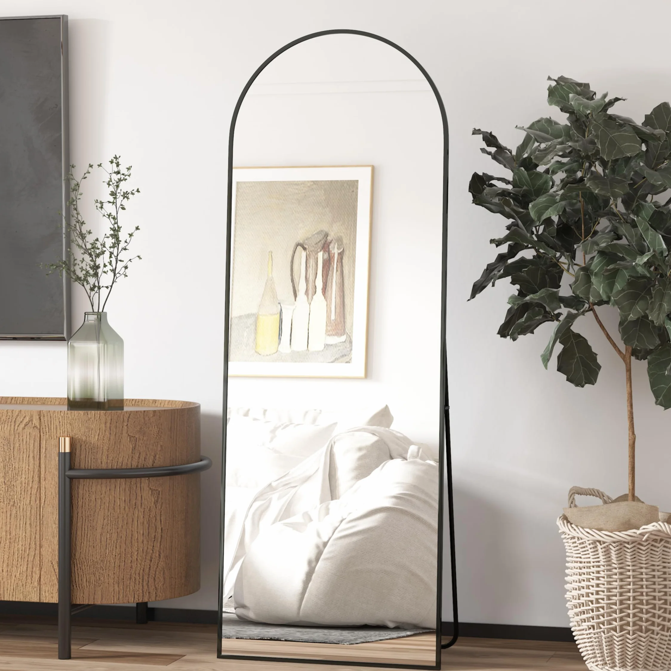 Miroir de Sol cintré 162 x 53 cm Cadre Aluminium Mural Intégral Noir