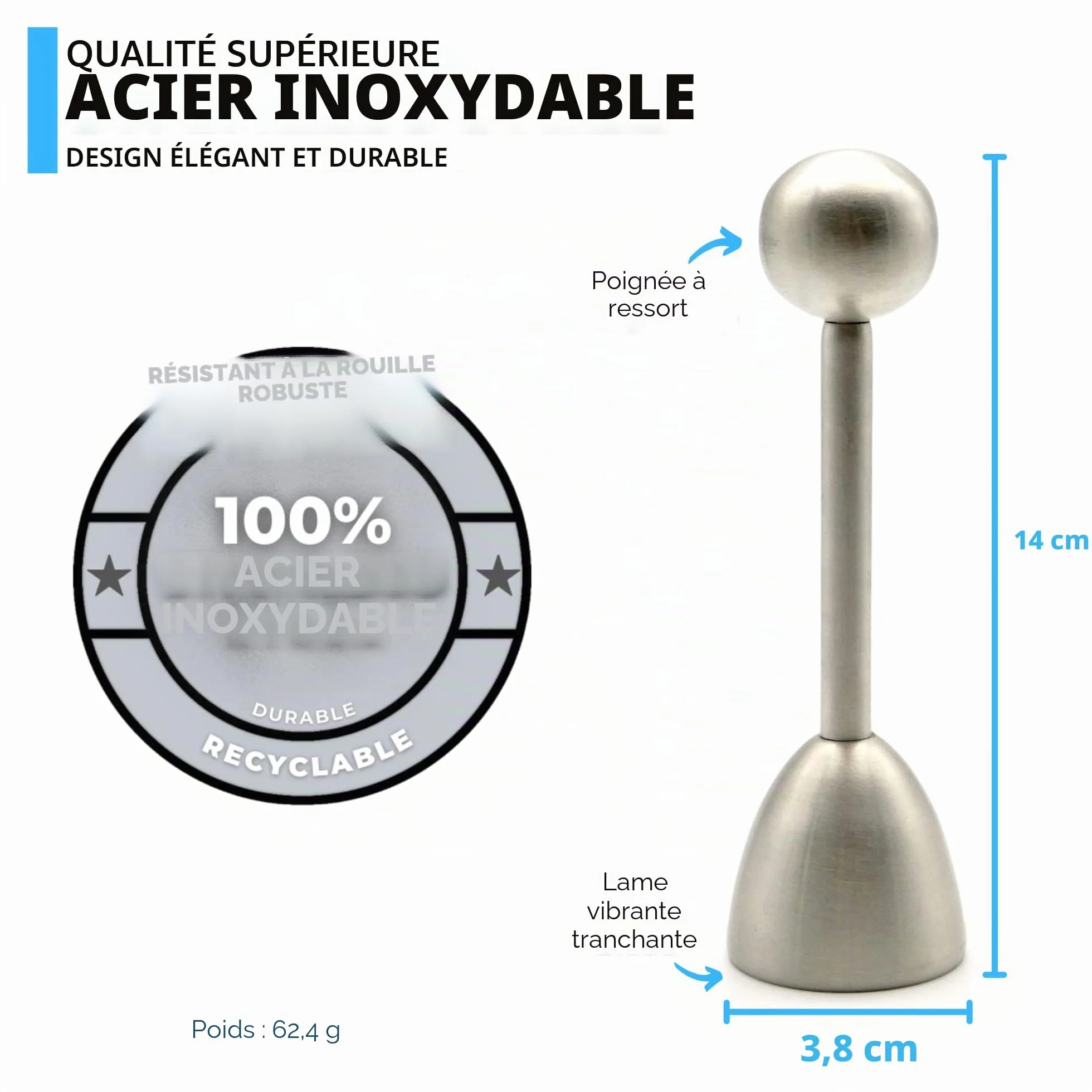 Coupe Oeuf en Acier Inoxydable, Coupe Oeuf à la Coque, Toque Oeuf