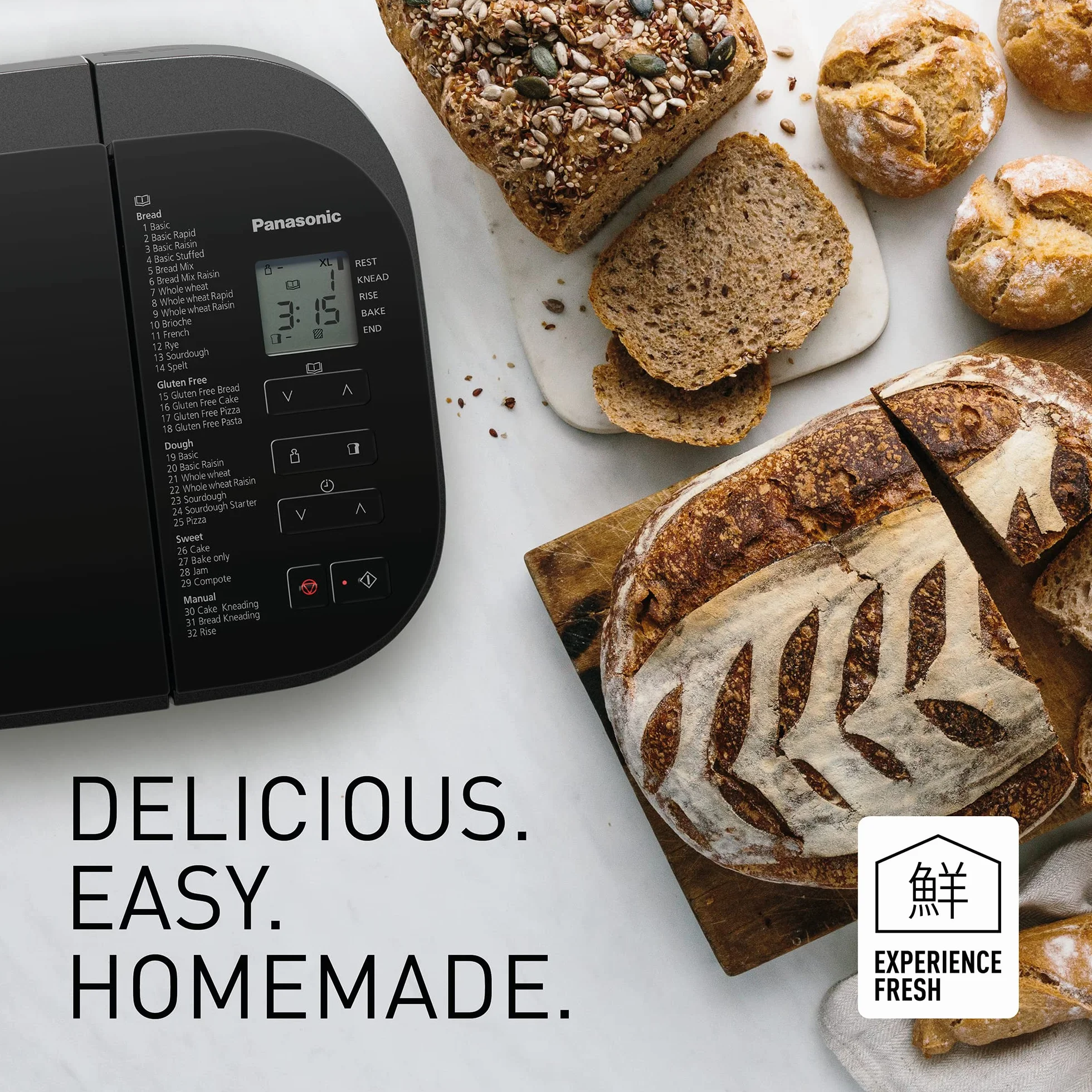 Panasonic SD-YR2540 Machine à pain, 32 programmes, cuisson sans gluten, minuterie, gris foncé