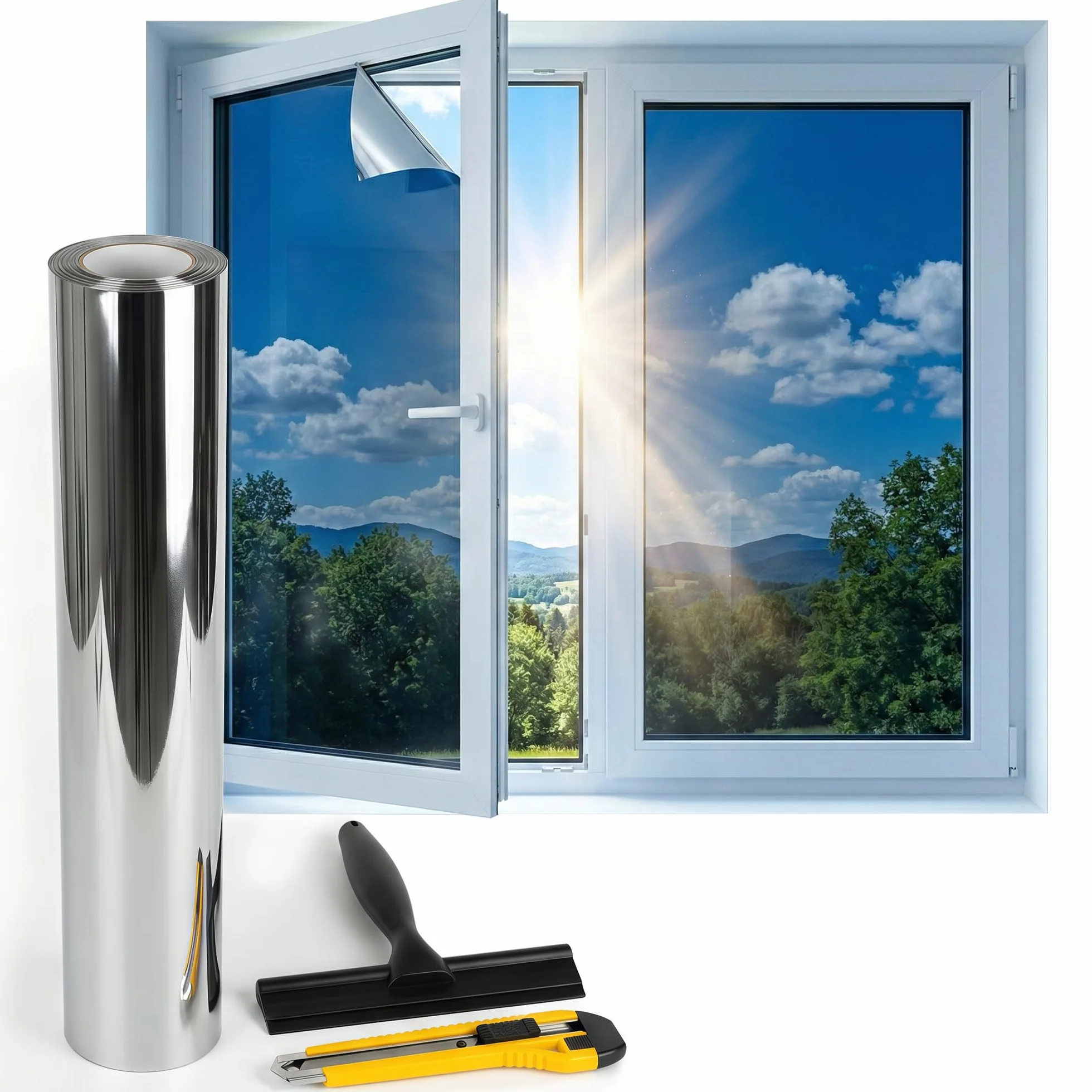 Film Fenetre Anti Regard Anti Chaleur Occultant sans Tain Anti UV Miroir 40x200cm Argent