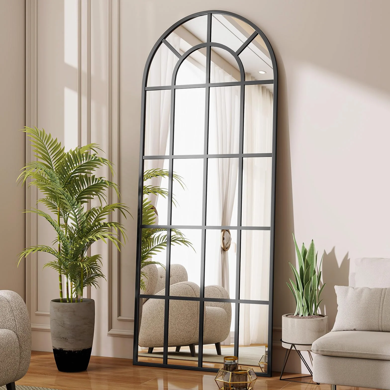 Miroir Mural Décoratif Grand Corps 60x164 cm Cadre Métal Noir Koonmi