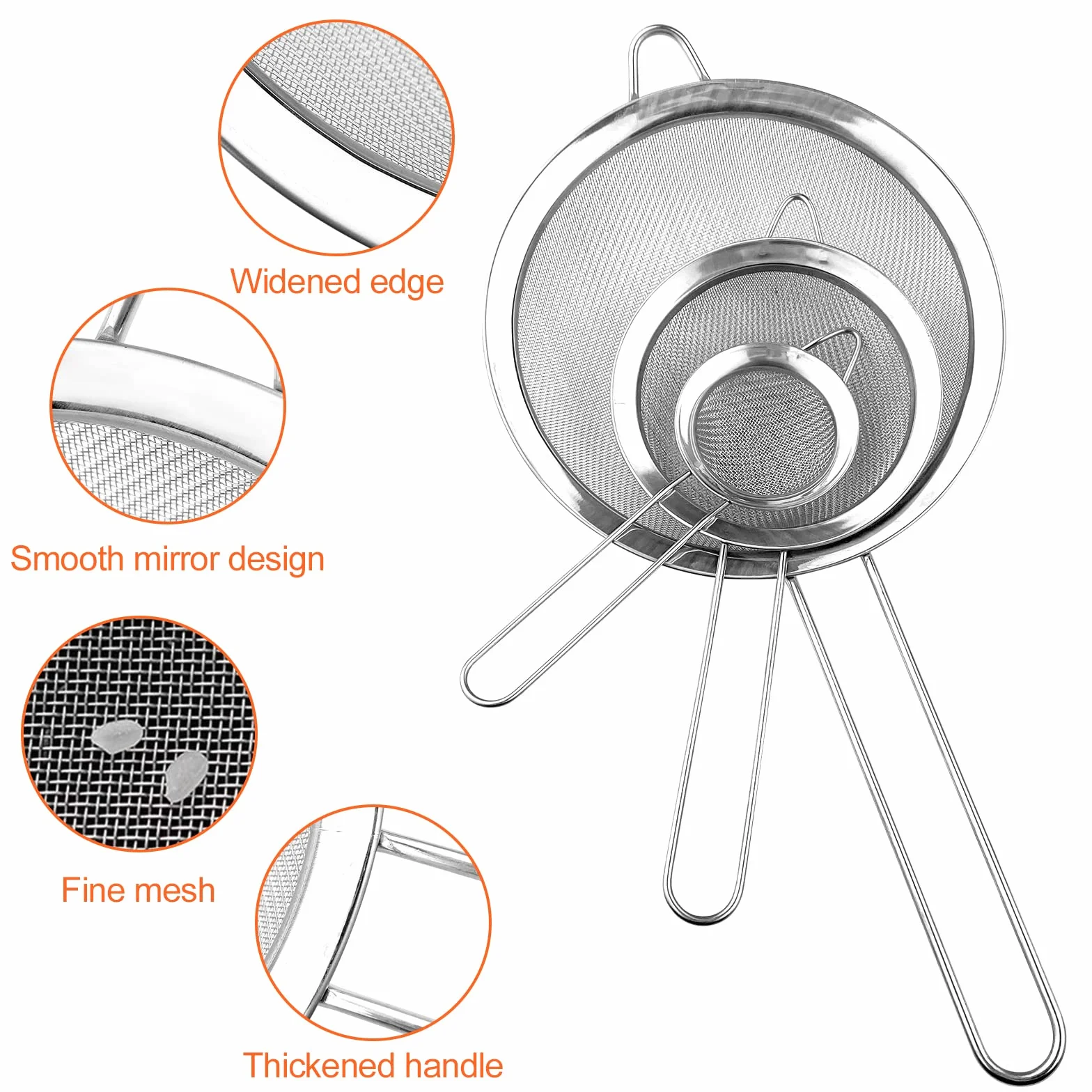 Relota Passoire Inox 19/25/35 cm Tamis Cuisine Maille Fine Filtre Égoutter Poudre Pâtisserie