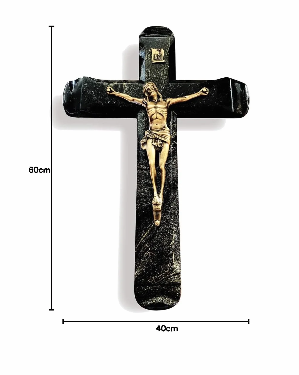 Croix Funéraire Pierre Noire Christ Bronze