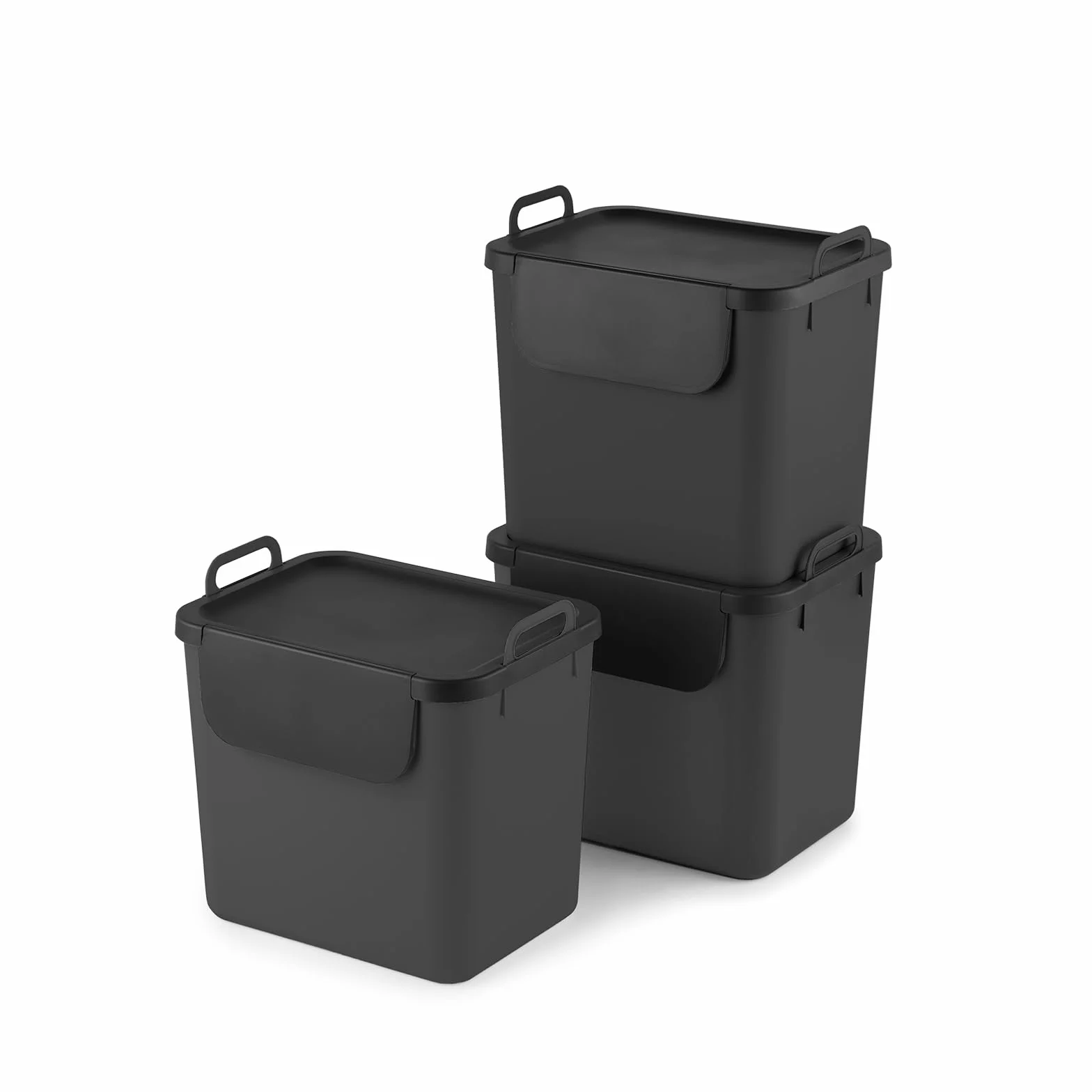Jive Rotho Recycling Müllsystem anthrazit Set 3 poubelles de tri 30l plastique PP recyclé gris foncé