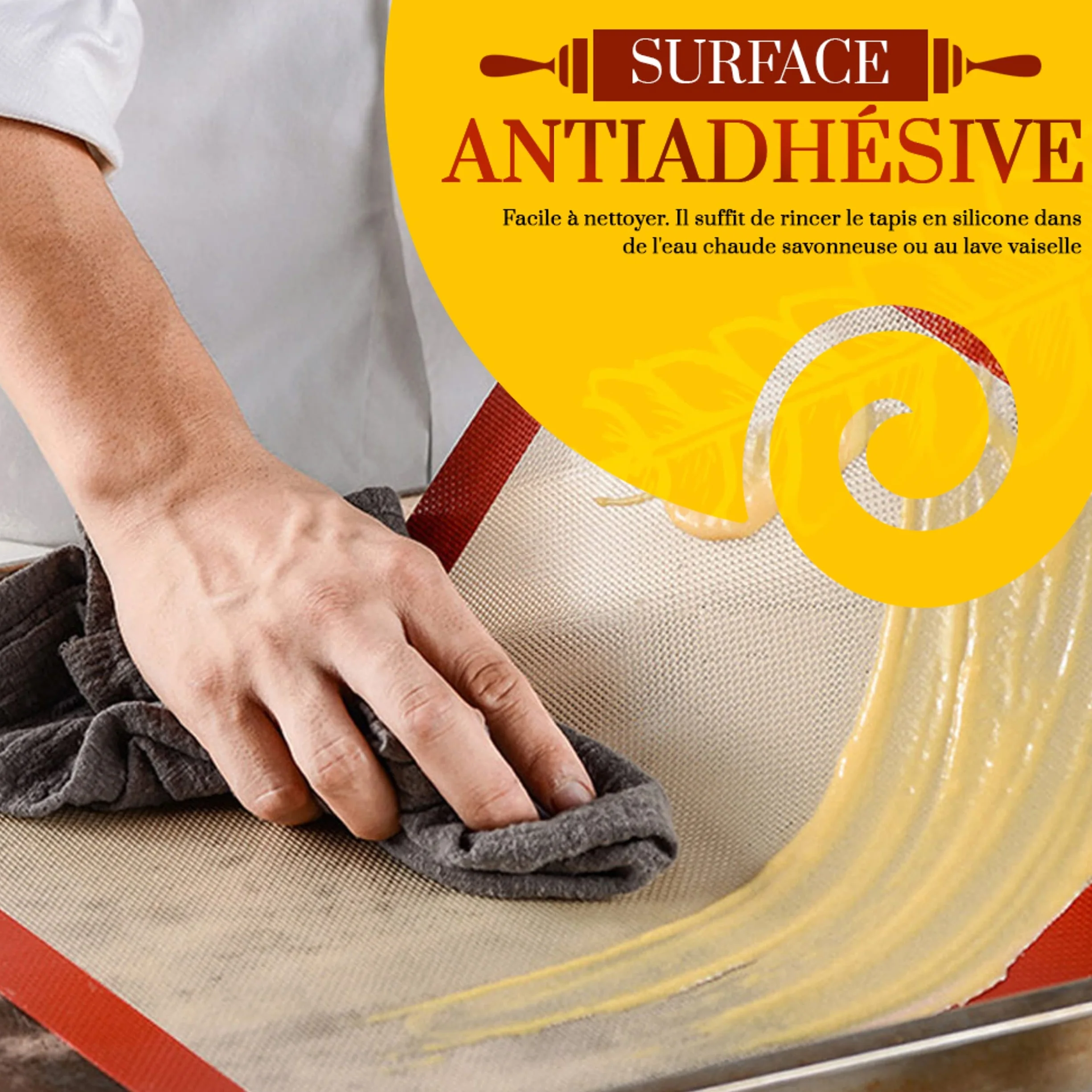 Tapis de Cuisson en Silicone Anti-Adhésif 30x40cm Réutilisable Passe au Lave-Vaisselle Sans BPA