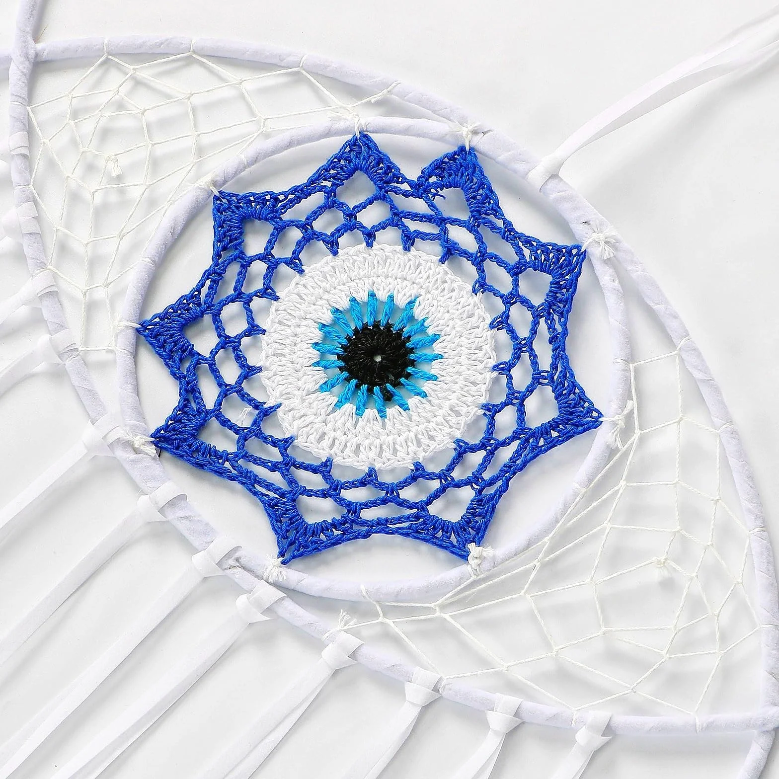 Attrape-Rêves Macramé Evil Eye Oeil Turc Blanc Décoration Murale Suspendue