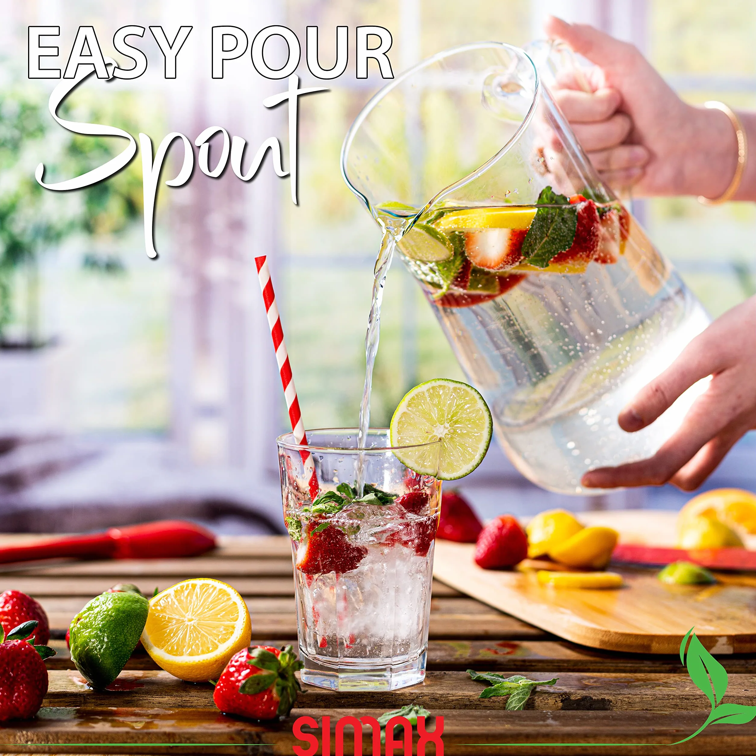 Simax Grand pichet en verre borosilicate 2,5 L avec bec verseur et poignée pour sangria et eau