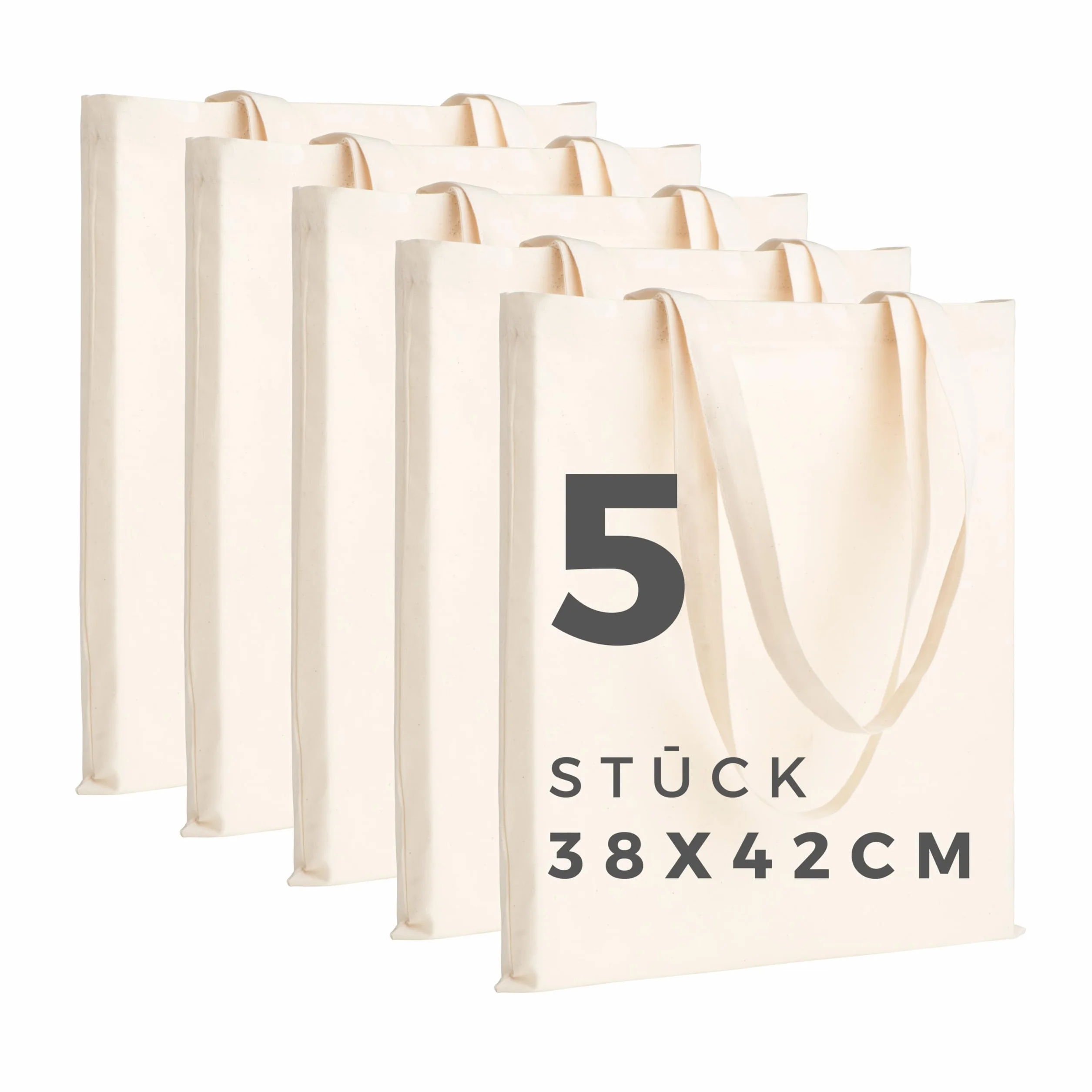 Tote Bag Vierge 100% Coton 145 g/m² 38x42 cm Sac en Tissu Anses Longues 70 cm Lot de 5
