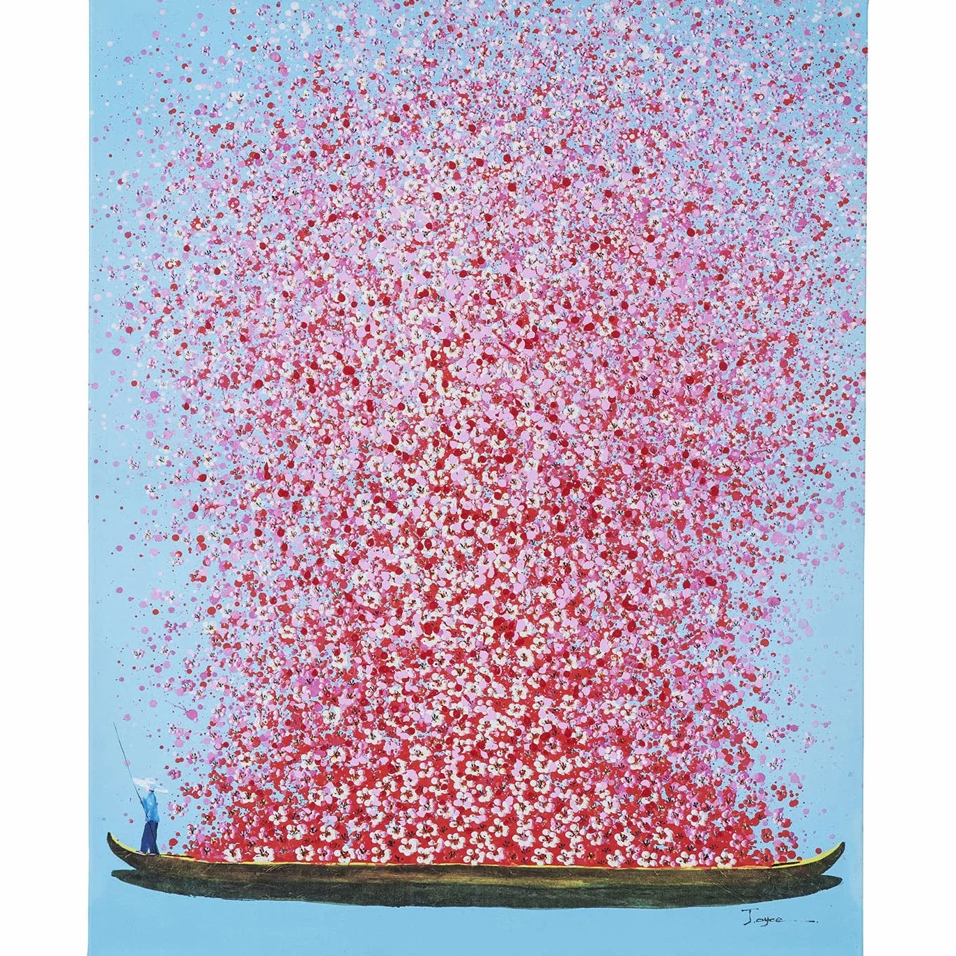 Kare Design Tableau Touched Flower Boat 100x180cm bleu rose peint à la main acrylique toile décoration murale