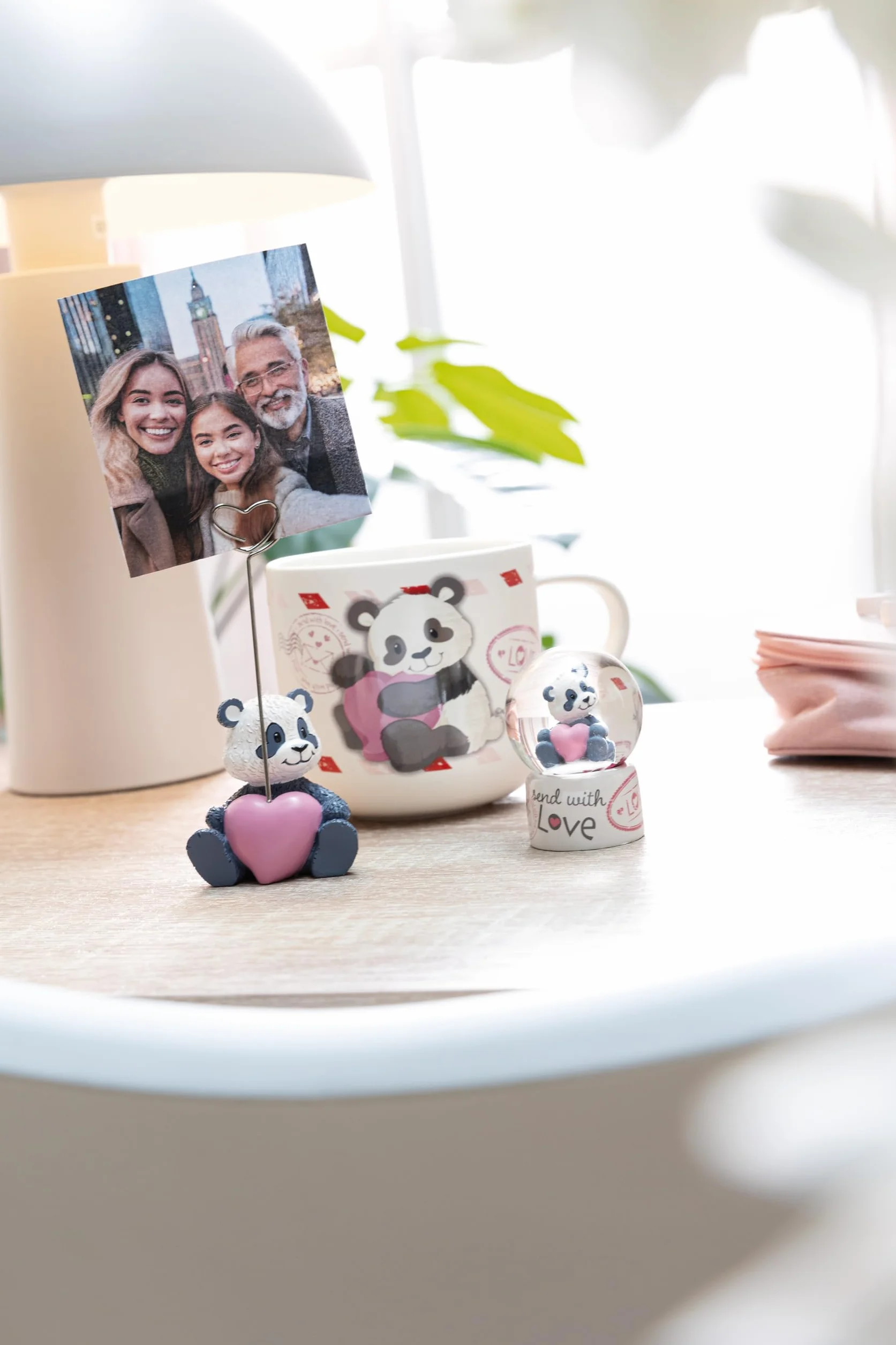 Porte-photo Love Panda en polyrésine noir 11 cm, porte-cartes cœur décoration table anniversaire mariage