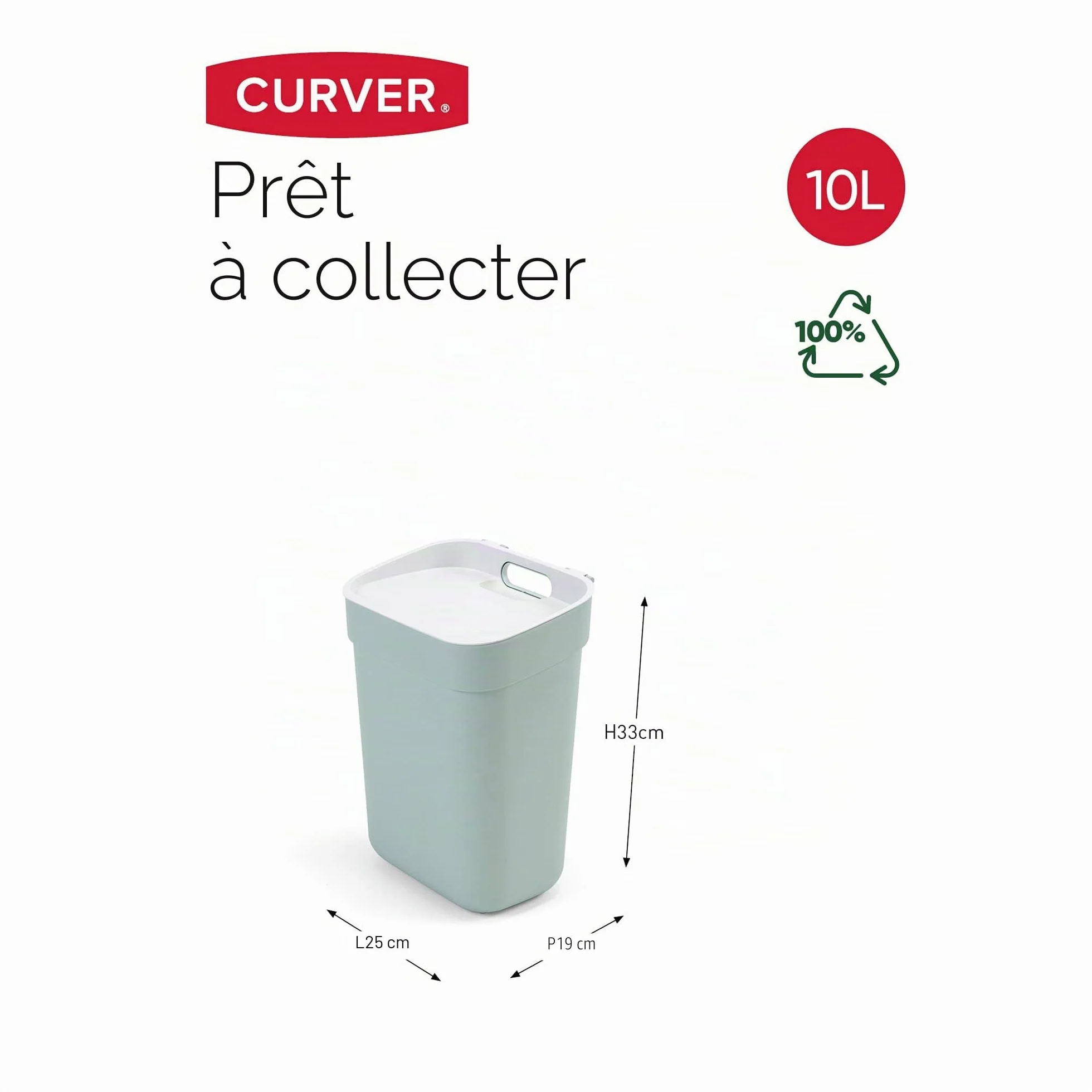 Curver Ready to Collect Poubelle de recyclage 10 l gris clair