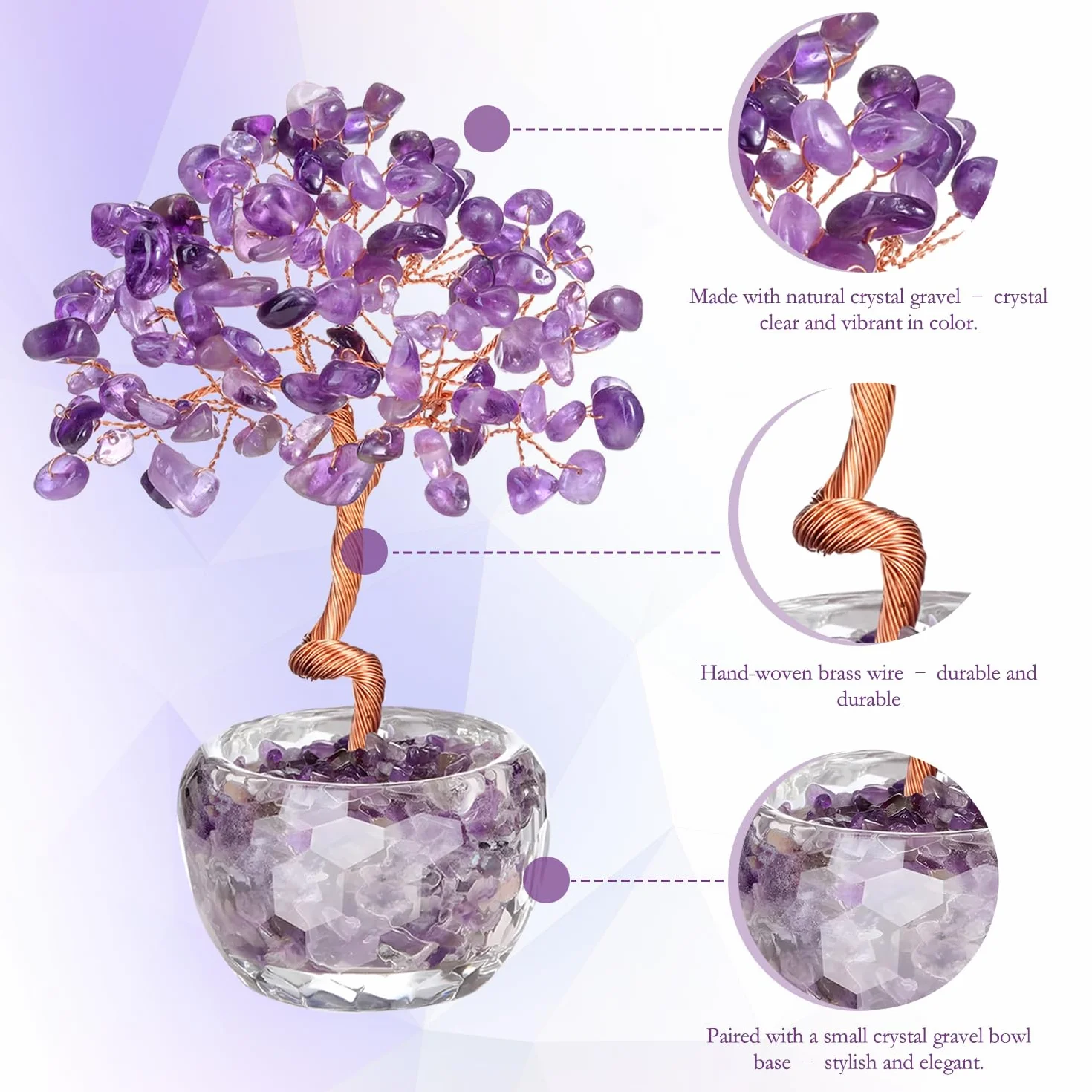 Arbre en cristal de quartz rose fait main pierre précieuse guérison décoration maison bureau chakra cadeau porte-bonheur anniversaire violet