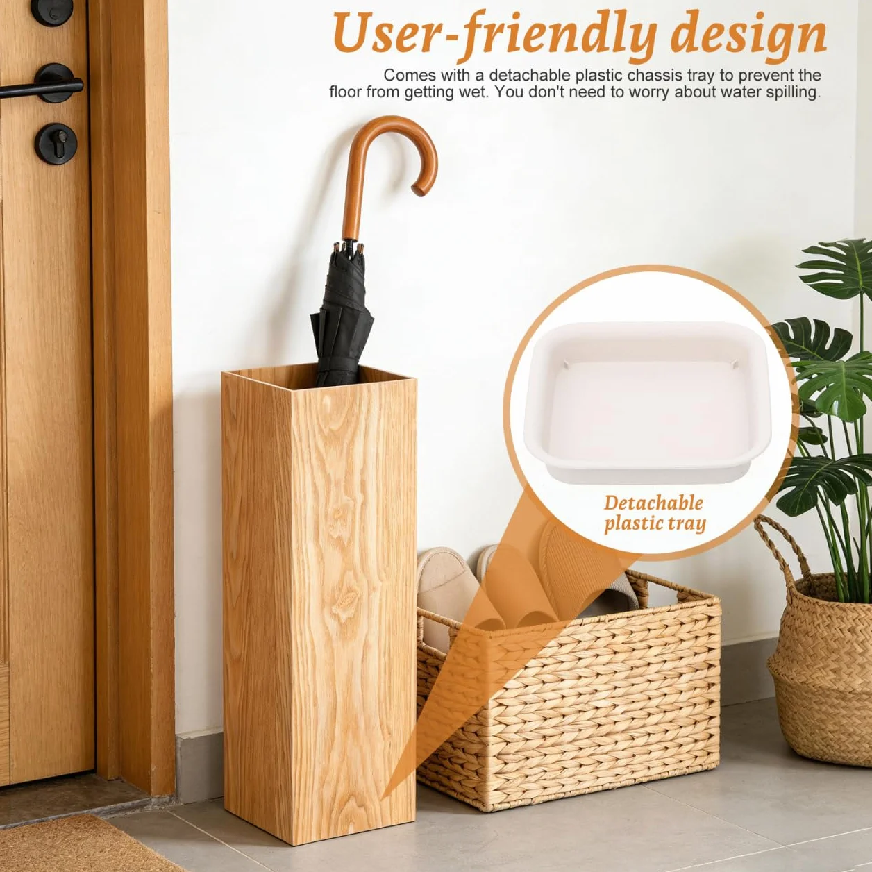 DOITOOL Porte-Parapluie en Bois Style Seau 19.70 x 6.30 x 6.30 Pouces Support Décoratif