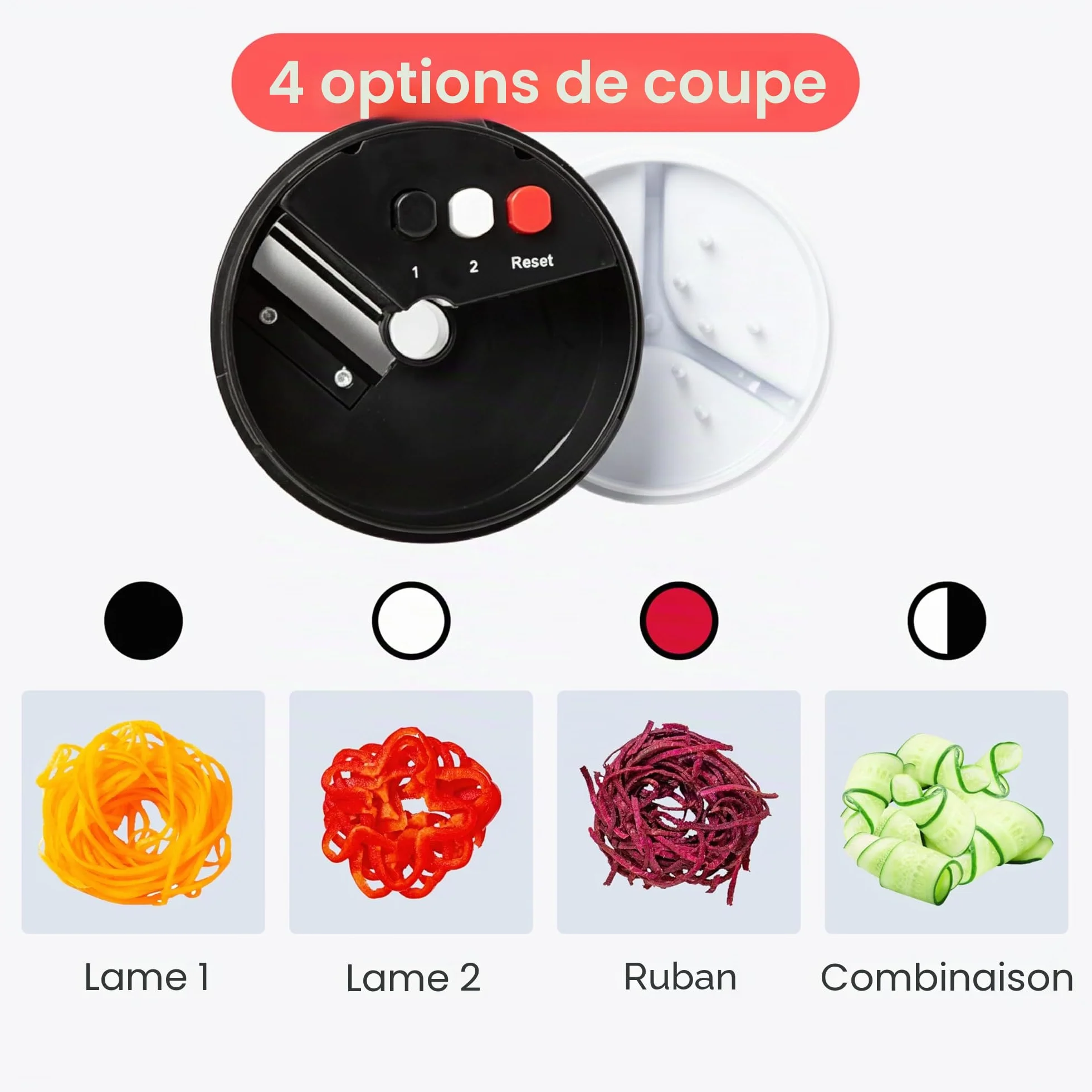 Spiraliseur de Légumes Manuel Multifonction 4-en-1 - Coupe Légumes Spirale pour Tagliatelles Courgette Carotte Concombre