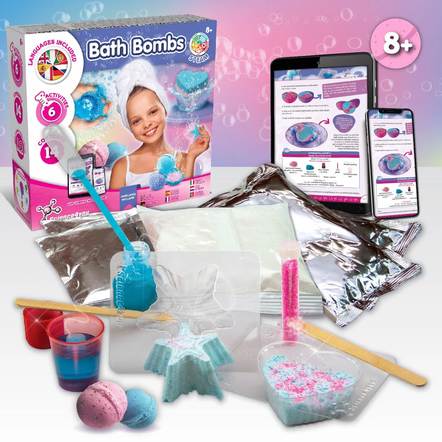Science4you Fabrique Bombe de Bain pour Enfants: Création Boule de Bain, 6 Expériences Scientifiques, Coffret de Sciences pour Fille & Garçon 7+ Ans
