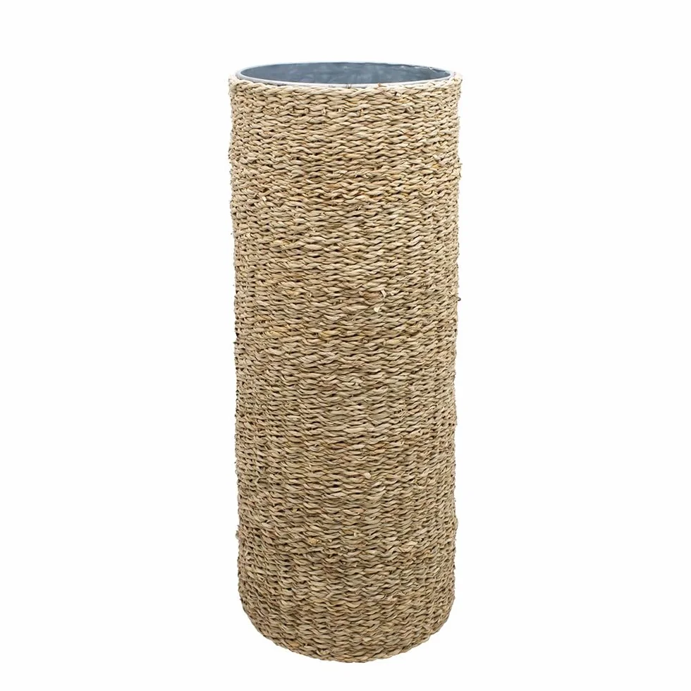 Porte Parapluie 21 x 21 x 57 cm Jonc de Mer Métal Rangement Parapluie Naturel