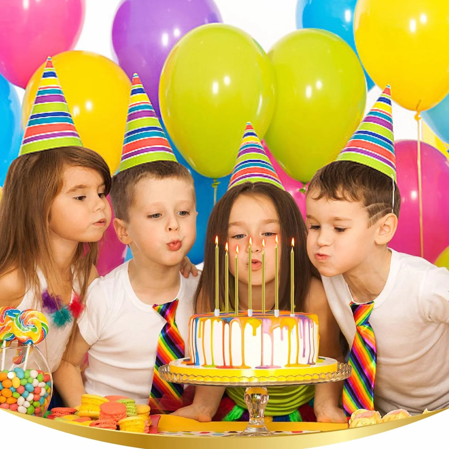 Bougies Anniversaire Dorée 36 Pièces avec Supports Longues et Fines Gold pour Gâteau Fête