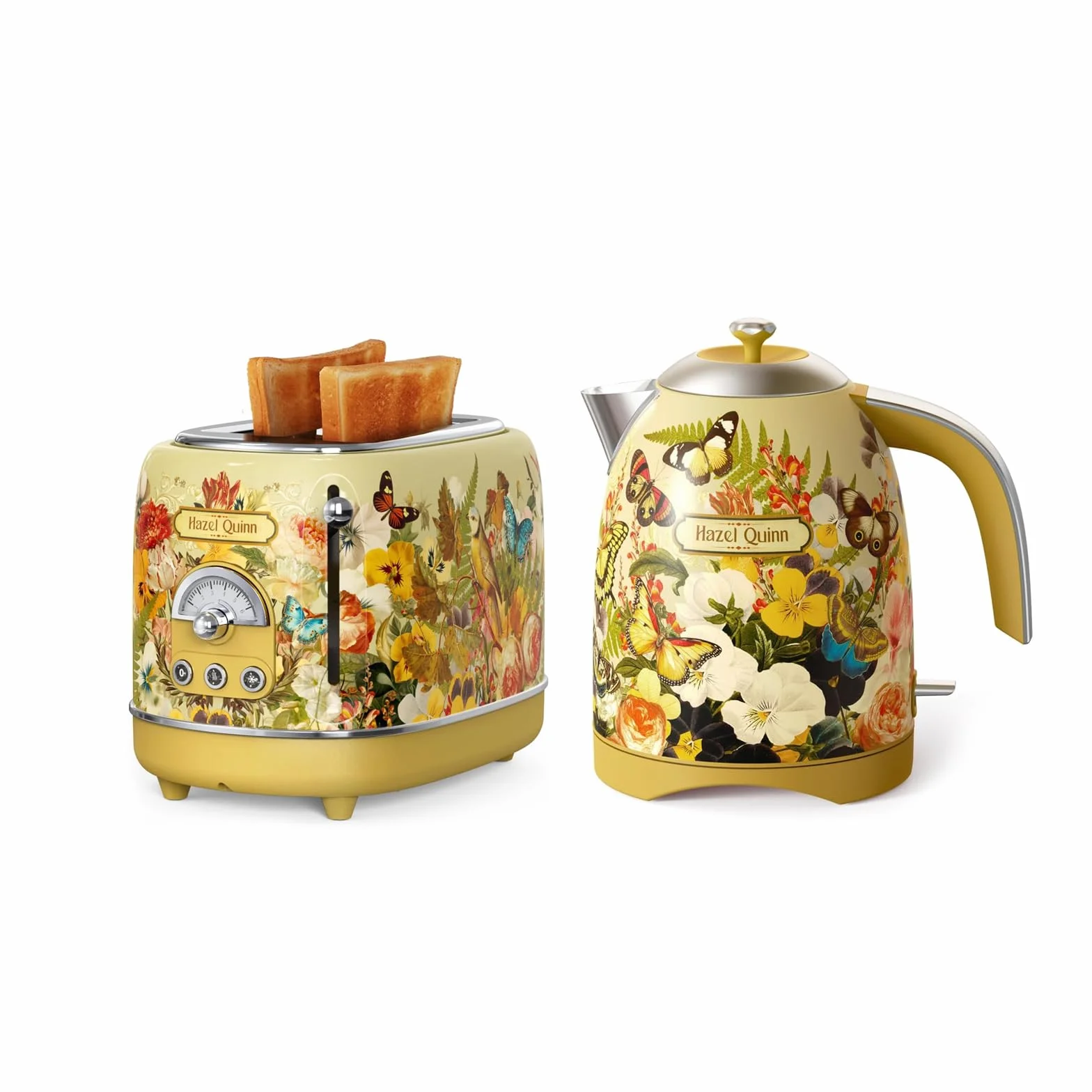 Hazel Quinn x Eduardo Recife Ensemble Bouilloire et Grille-Pain, Bouilloire 1,7 L Acier Inoxydable, Grille-Pain Vintage 2 Fentes