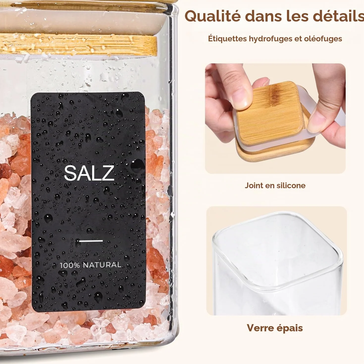 ComSaf Bocaux à Épices en Verre 12 x 120 ml avec Couvercle en Bambou, Pots Hermétiques avec 54 Étiquettes