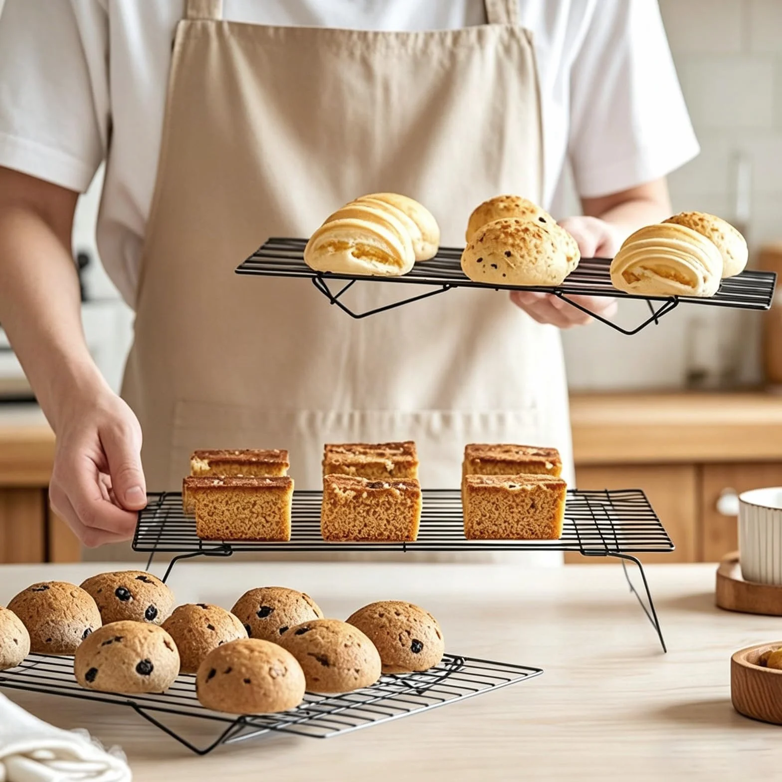 Grille de Refroidissement Empilables en Acier Inoxydable 40x25x4 cm 4 Étages Antiadhésif Cuisson Pâtisserie