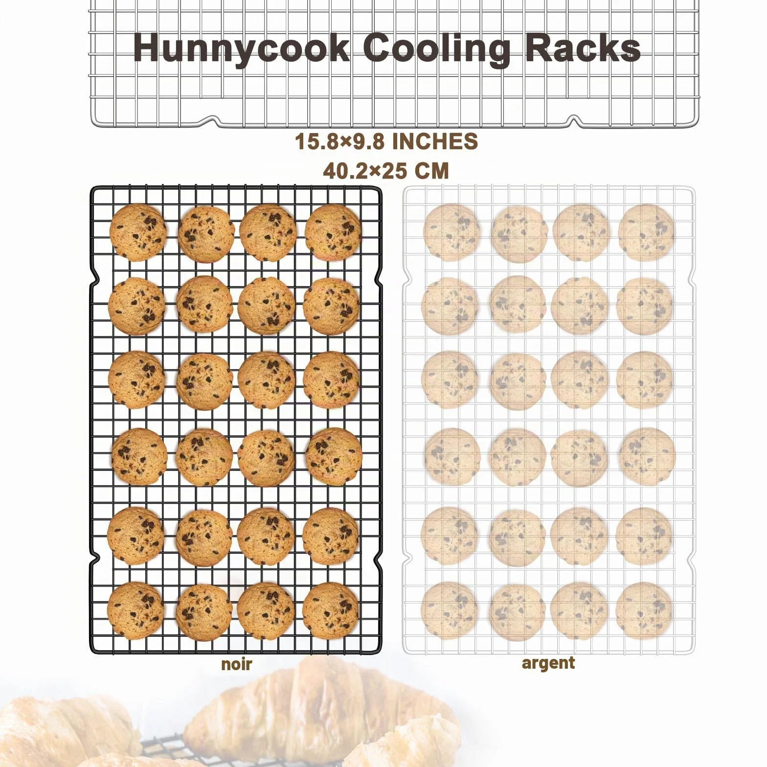 Grilles de refroidissement en acier inoxydable 40,2x25 cm Noir Set de 3 Hunnycook