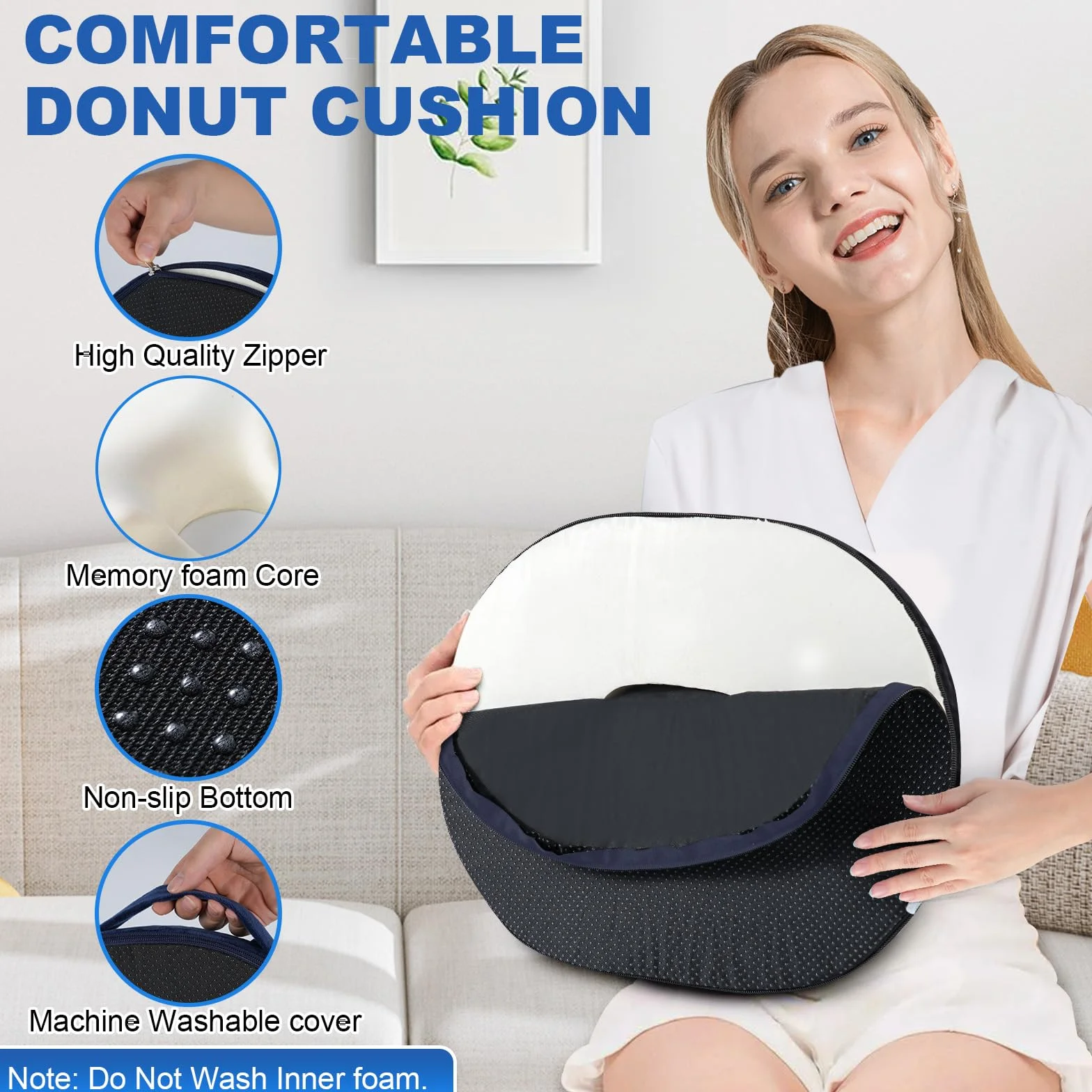 Coussin Donut Ergonomique en Mousse à Mémoire de Forme pour Soutien du Coccyx, Housse Lavable