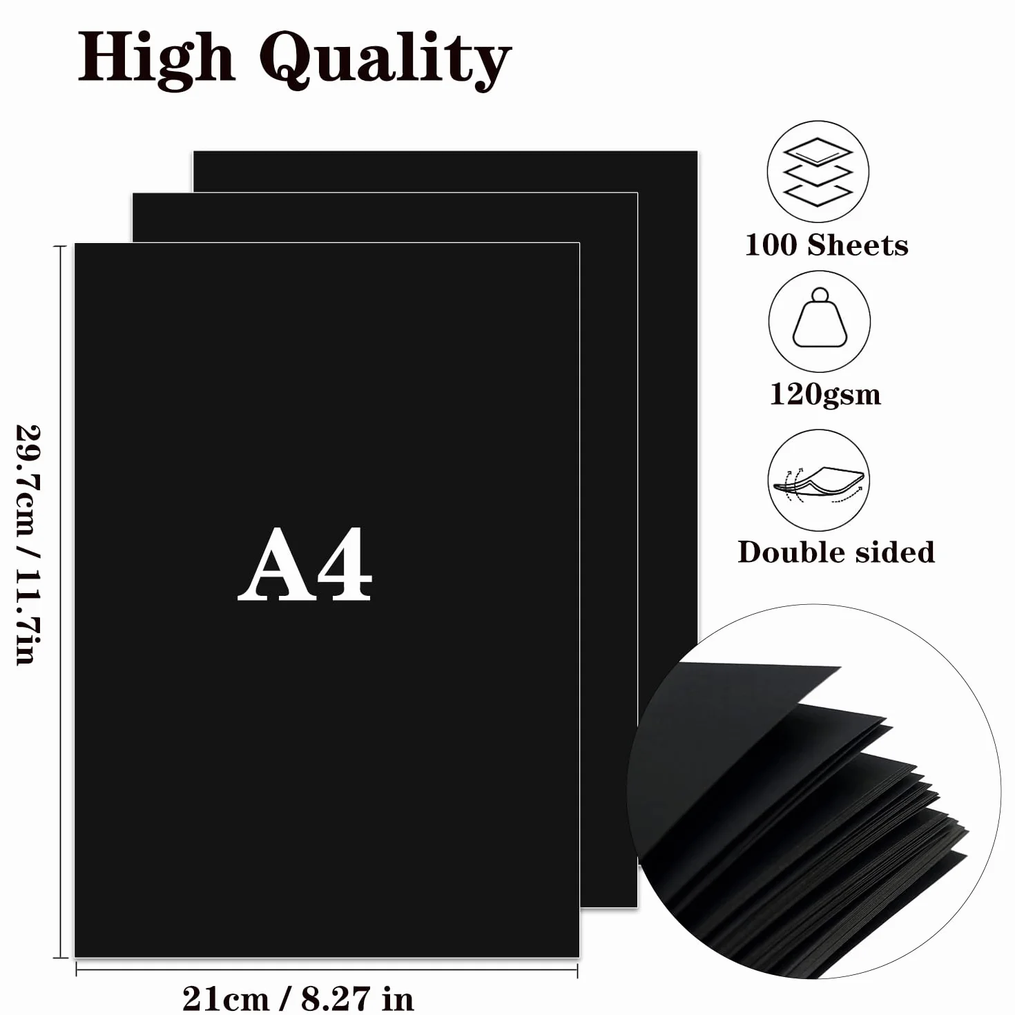 Papier cartonné noir A4 120 g/m² 100 feuilles pour origami scrapbooking