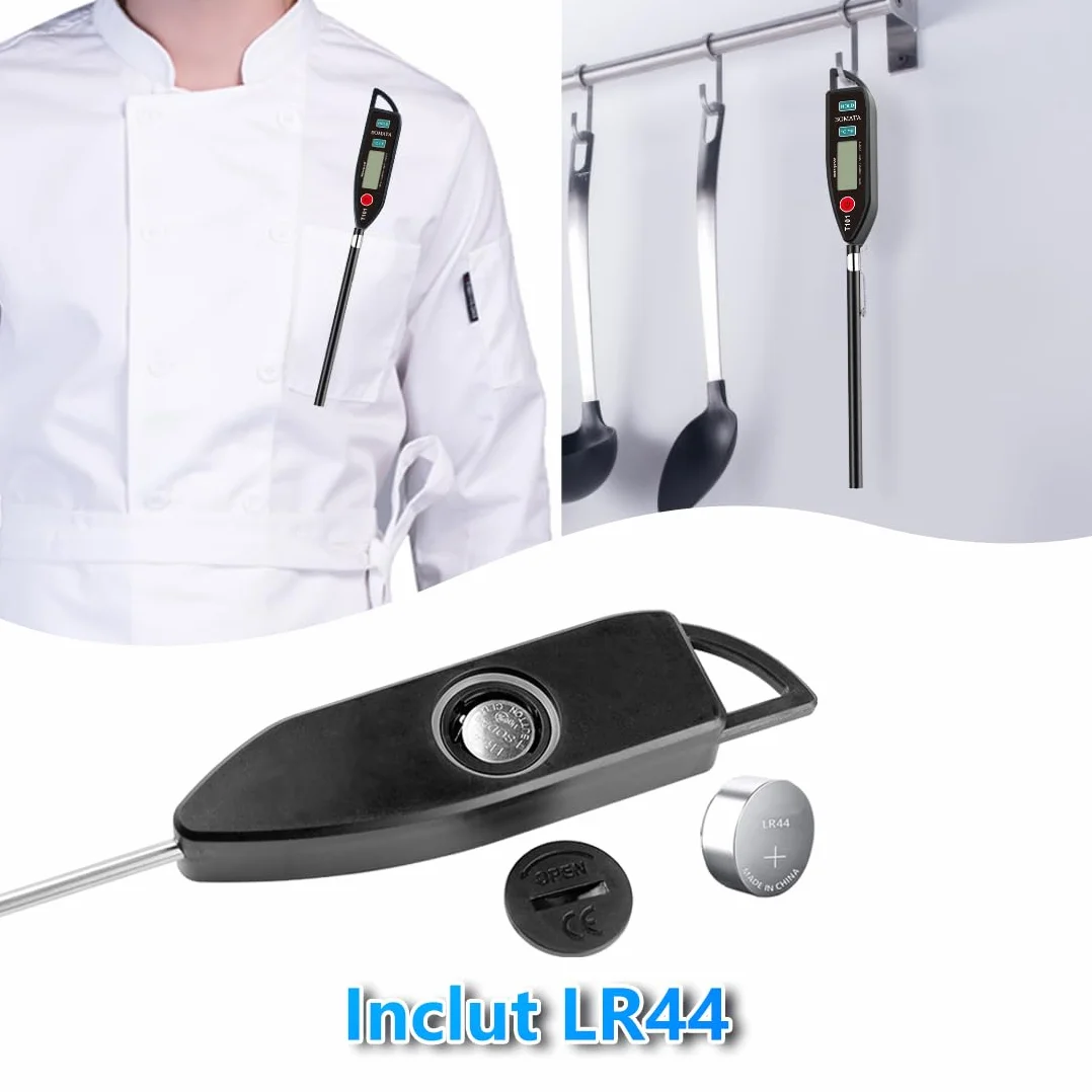 BOMATA Thermomètre étanche IPX7 T101 Noir, sonde longue lecture instantanée