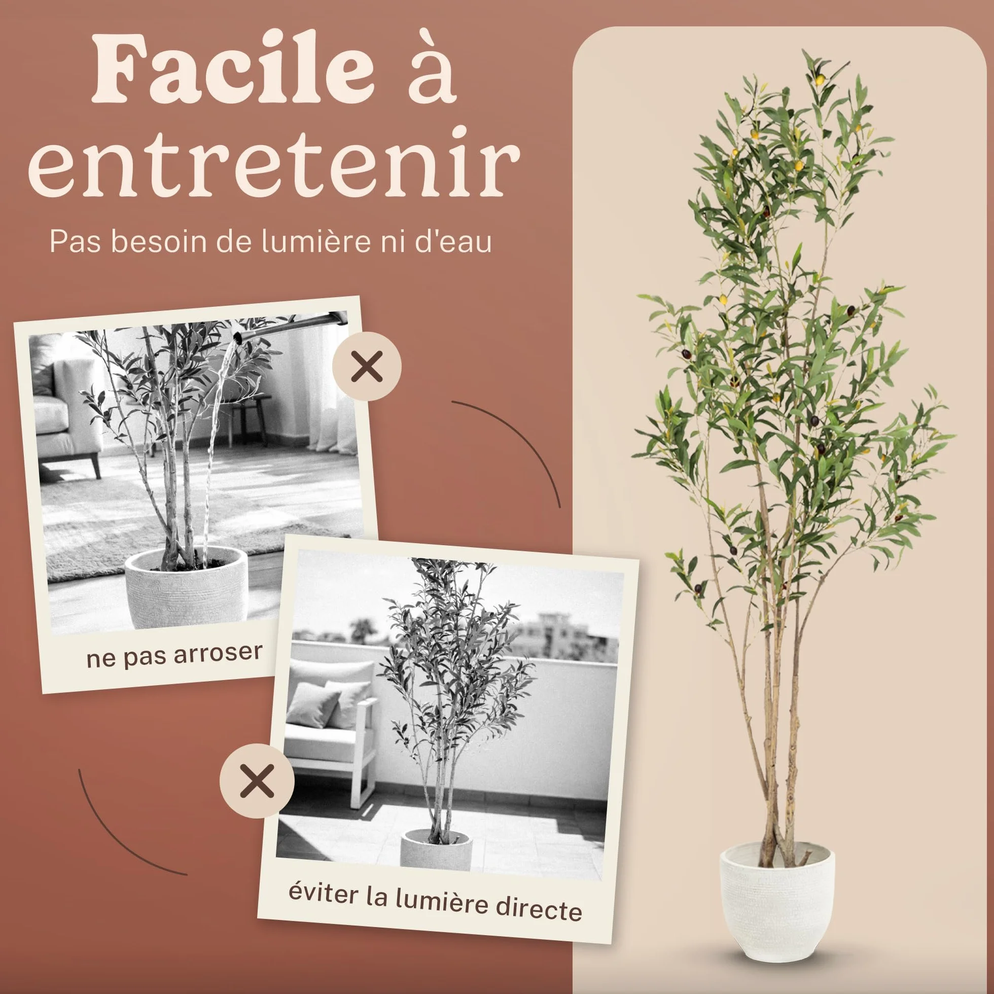 Olivier Artificiel 150 cm Plante Artificielle décorative avec Pot Inclus Style méditerranéen Moderne
