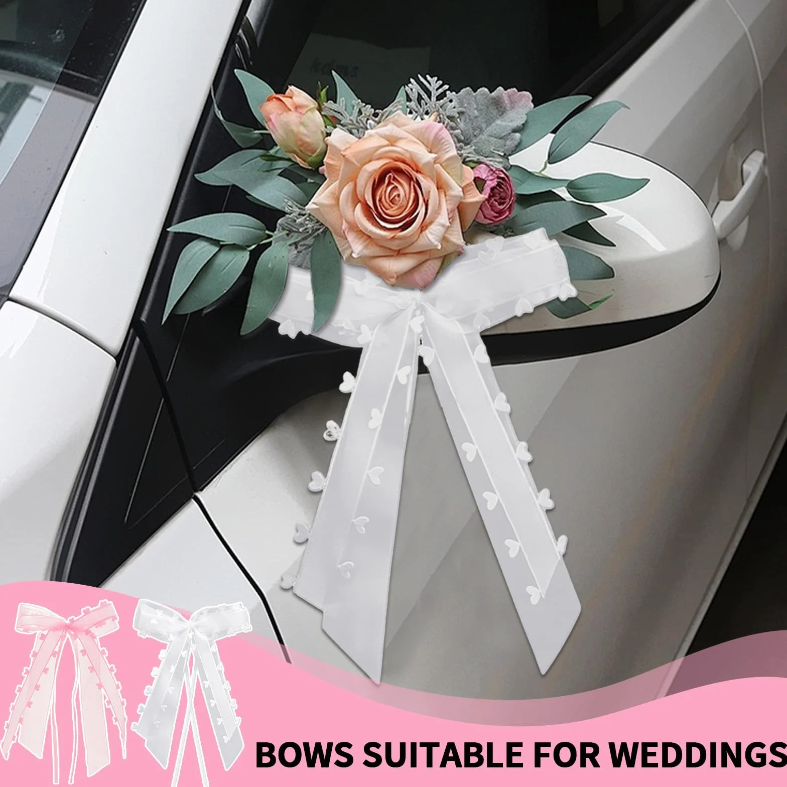 20 Pièces Noeud Voiture Mariage Decoration Ruban Serpentin