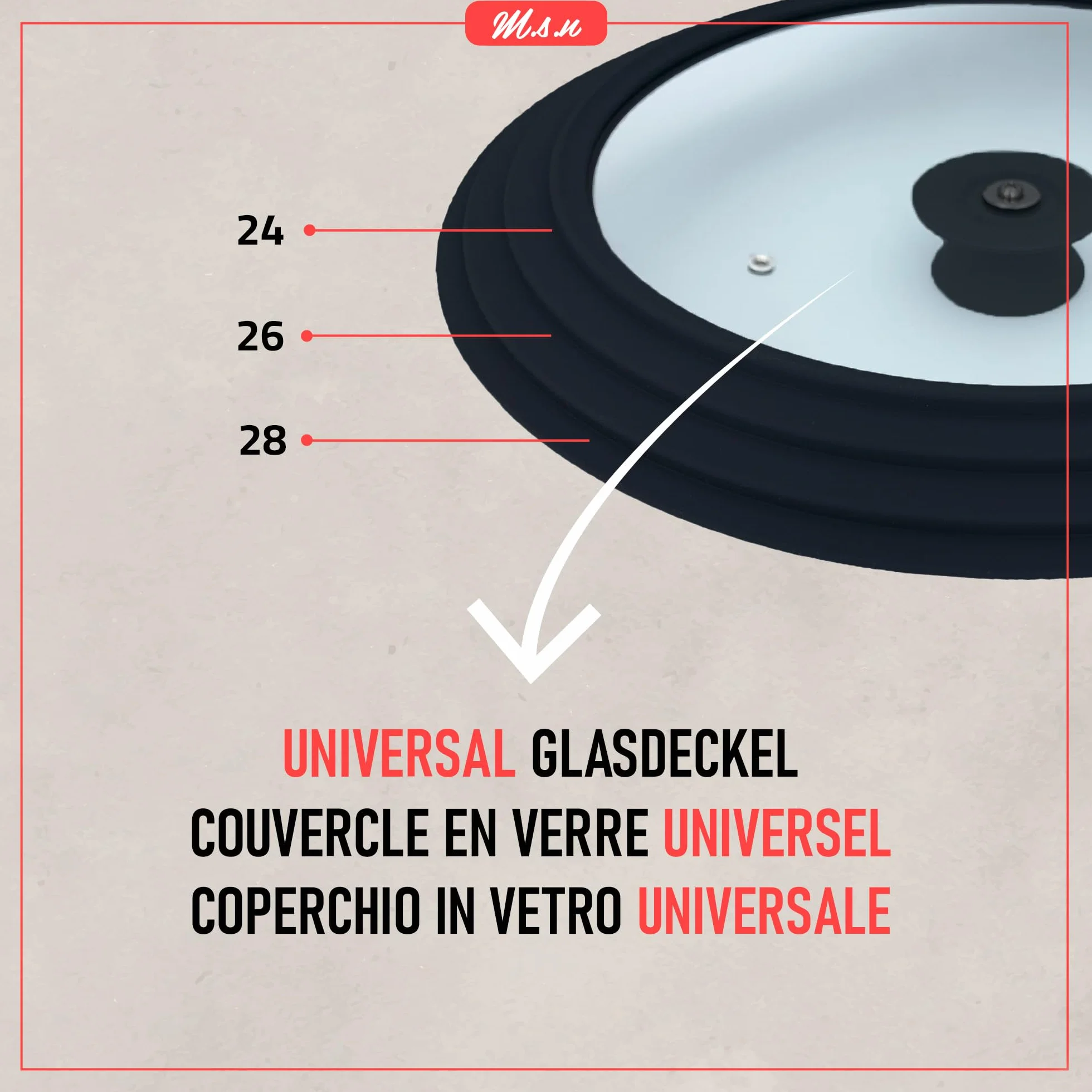 Lot de 2 couvercles en verre pour casseroles et poêles 16/18/20 cm et 24/26/28 cm, avec soupape d'échappement et bord en silicone noir