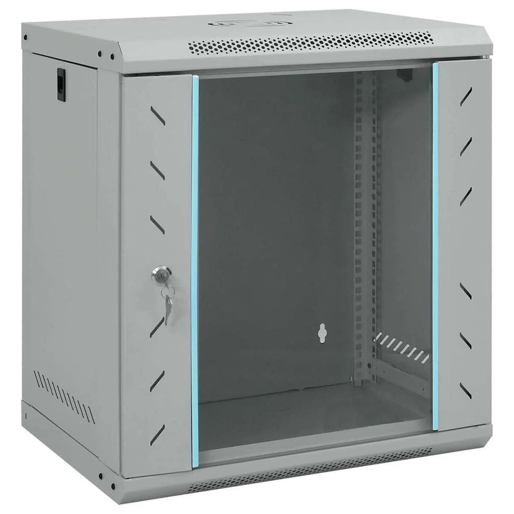 Armoire réseau en acier avec mémoire, gris, 53 x 45 x 60 cm, montage mural, avec serrure de sécurité pour LAN, NAS, serveur domestique, Ethernet, Wi-Fi, multimédia, bureau et maison