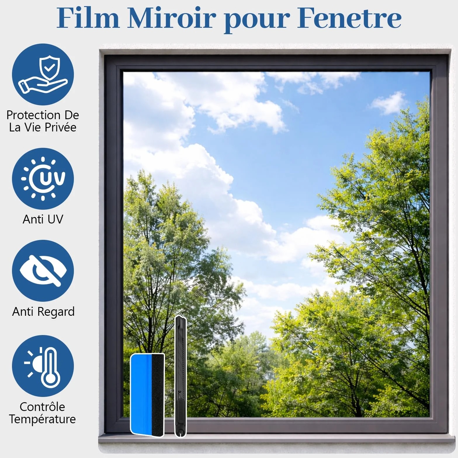 Film Fenetre Anti Regard Anti Chaleur 44.5x200cm Adhésif Occultant Miroir Anti UV Protection Vie Privée