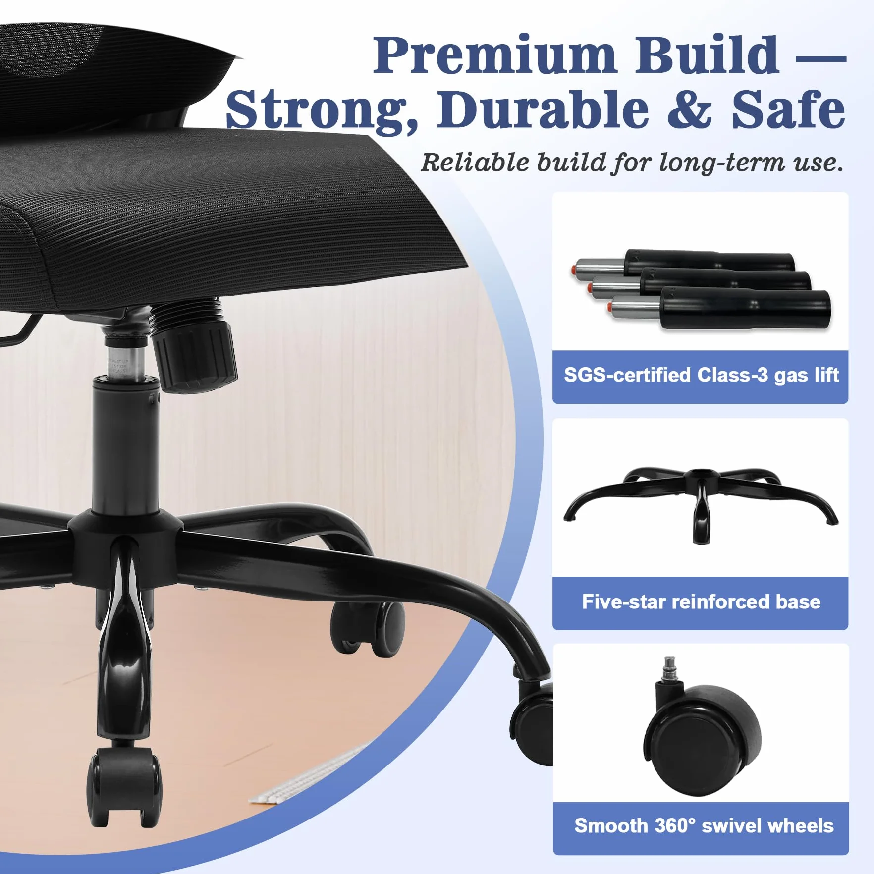 Magic Life Chaise de Bureau Ergonomique Coussin Rebondissant Haute Densité Confortable Respirante Travail Domicile Bureau Noir