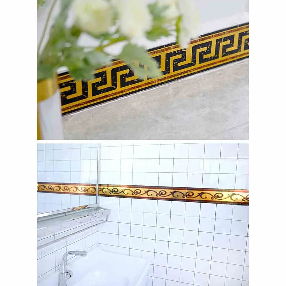 Autocollant de tuile de mur imperméable en PVC doré frise murale adhésive