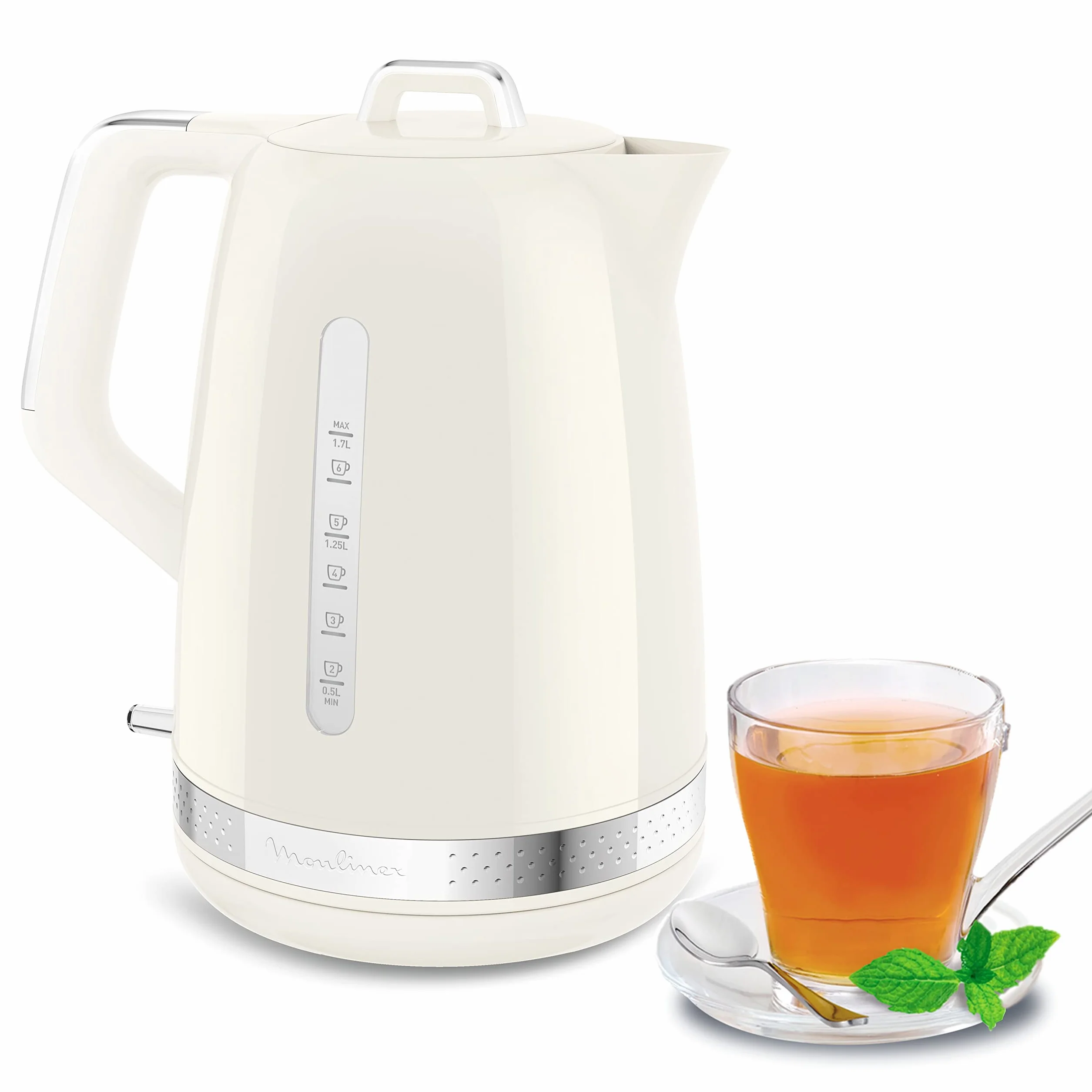 Moulinex Bouilloire électrique 1,7 L 2 400 W Design vintage ivoire Base pivotante 360° Arrêt automatique BY320A10