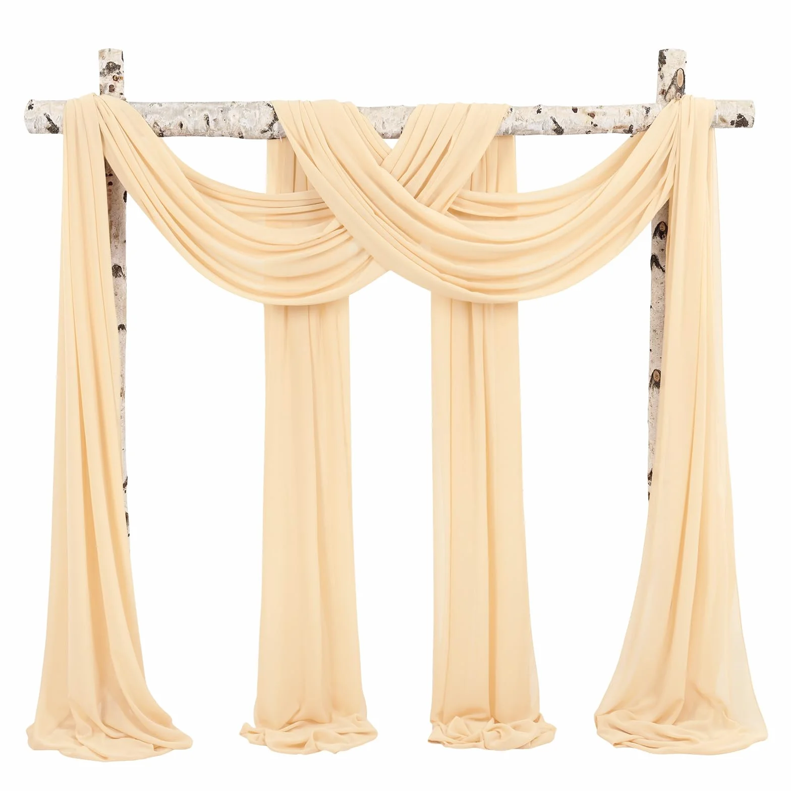 Panneaux de tissu drapé en mousseline de soie pour arche de mariage, 71,1 x 5,8 m, champagne