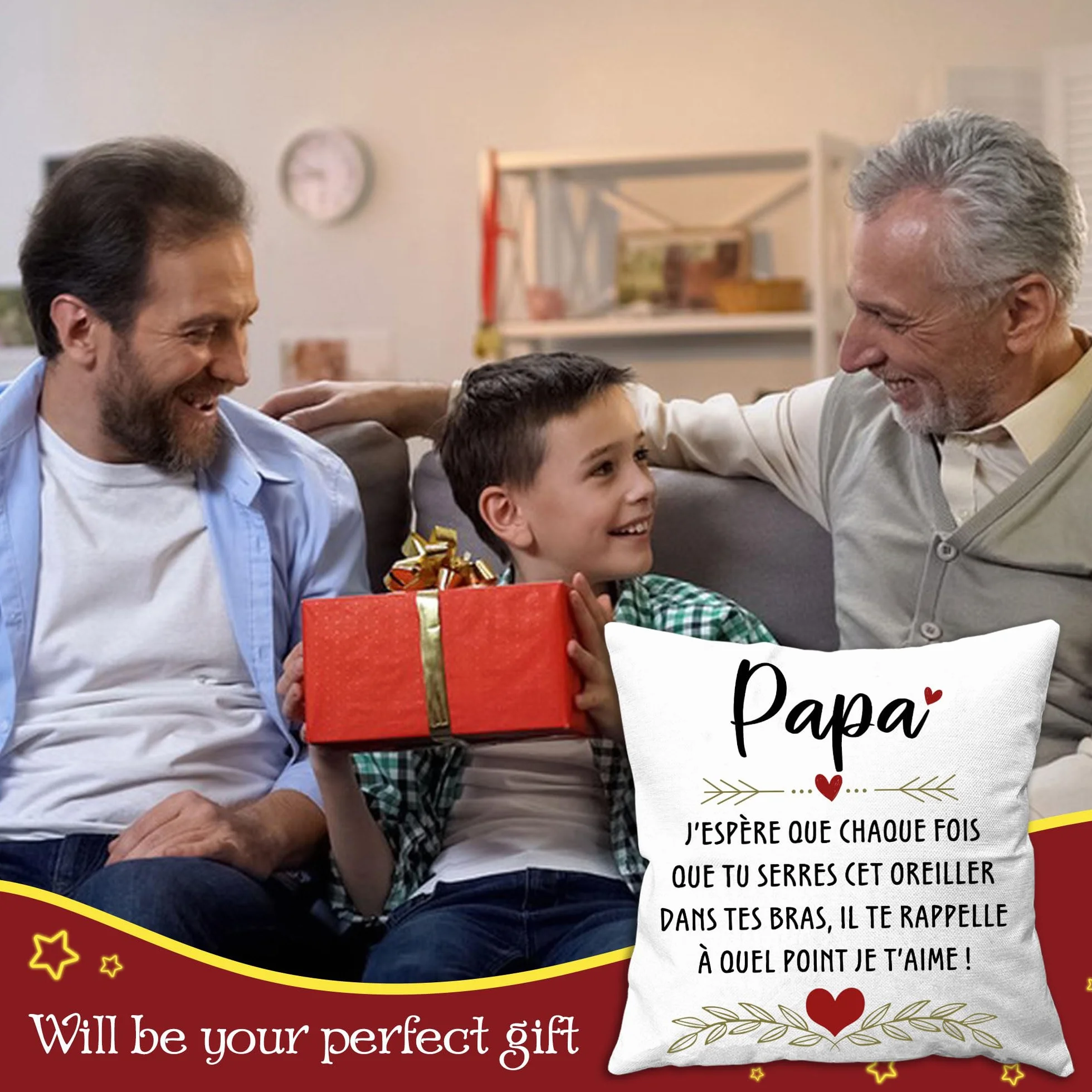 Housse coussin pour papa Cadeau fête des pères Anniversaire Noël