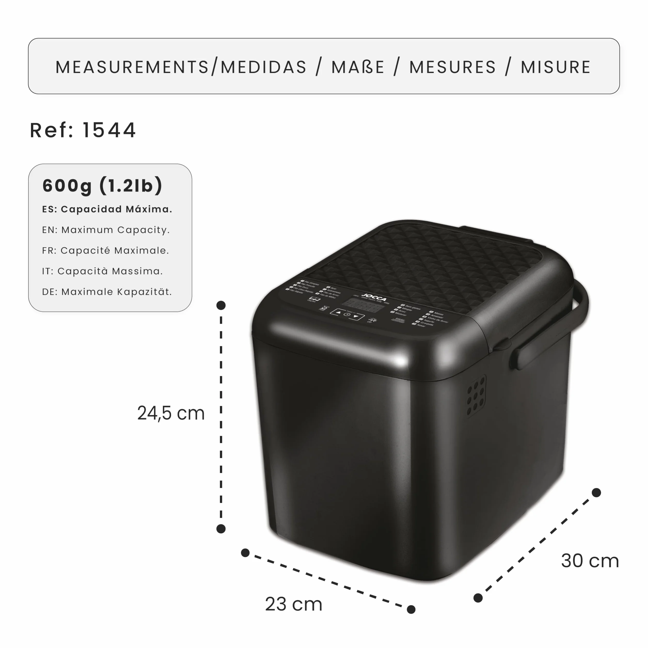 JOCCA Machine à Pain 19 Programmes 500W 600g Cuve Antiadhésive Minuterie 15h