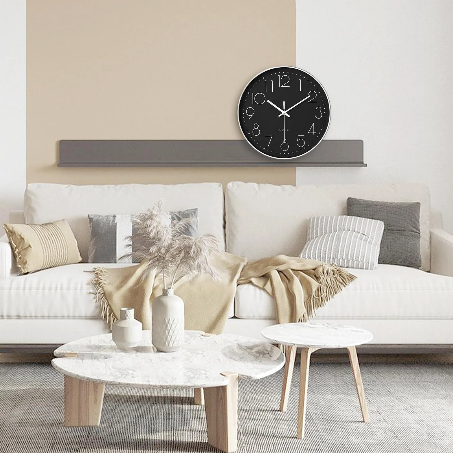 Horloge Murale Silencieuse 20 cm Ronde Décorative à Quartz pour Maison Cuisine Bureau