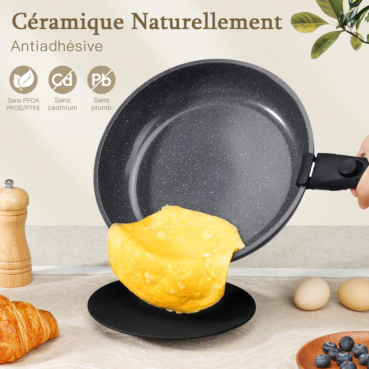 GiPP Poêles et Casseroles Antiadhésives Granit 21PCS Amovible Tous Feux Noir