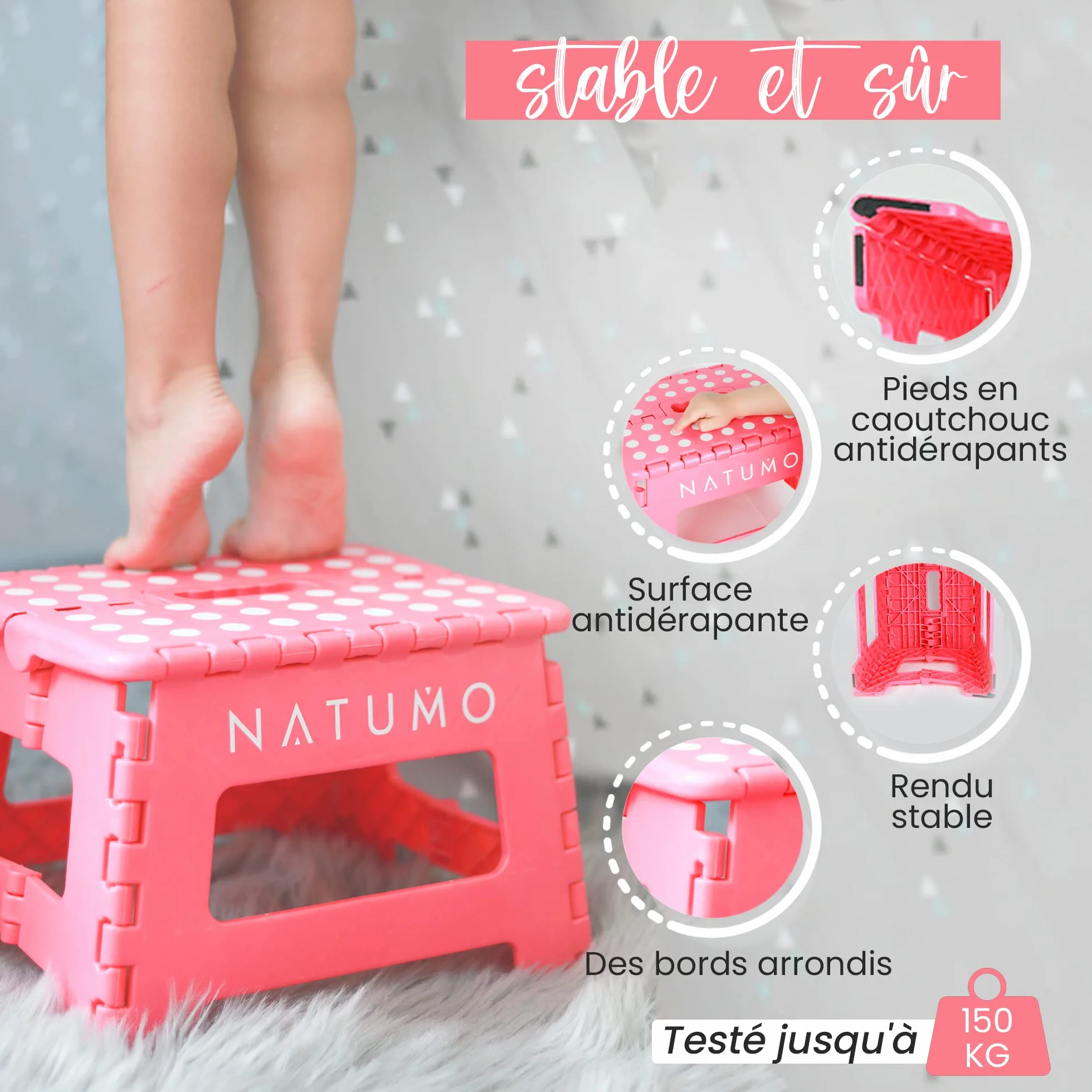 NATUMO Tabouret pliable 150 kg pour jardin cuisine salle de bain enfants adultes
