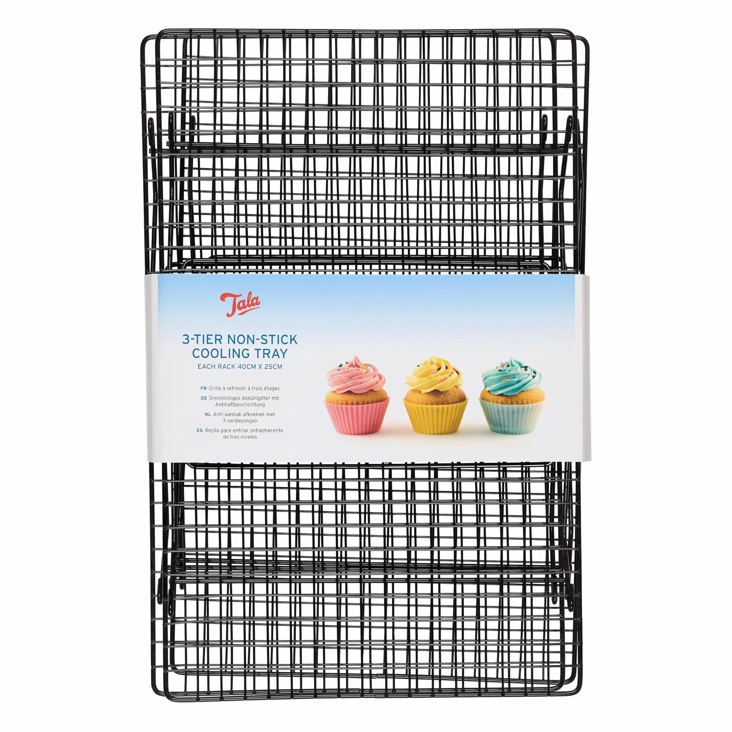 Tala Grille de Refroidissement 3 Niveaux Antiadhésive 40 x 25 cm Noir Support Pliable Gain de Place pour Gâteaux Muffins Biscuits