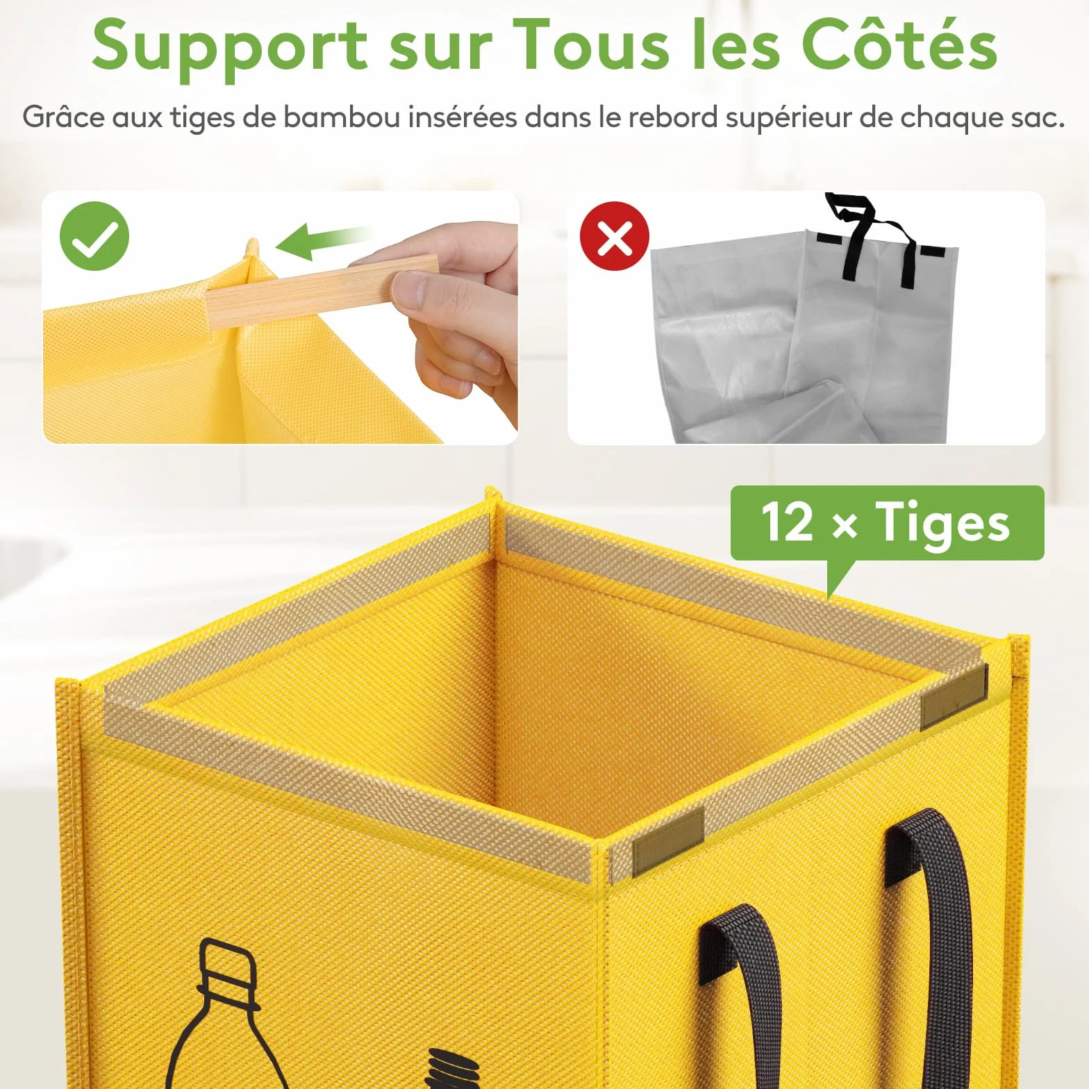 Lifewit Lot de 3 Sacs Tri Sélectif, Poubelles Recyclage 3 Couleurs, 45 L