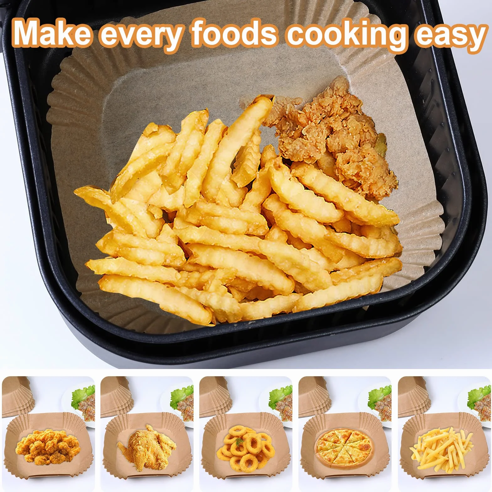Papier Sulfurisé pour Air Fryer 20cm 100 Pièces Jetable Antiadhésive Sans Huile