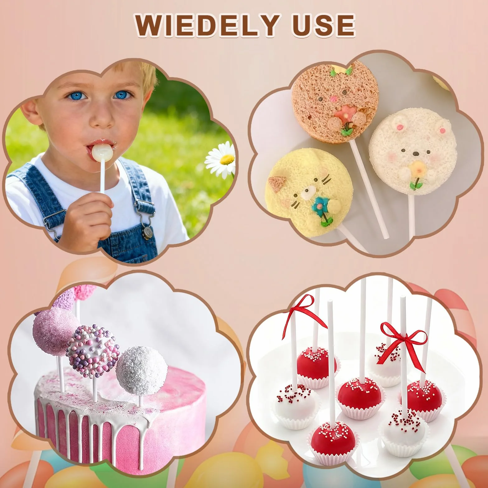 Bâtonnets en Papier pour Cake pops 15 cm x 3,5 mm Blancs 100 pièces