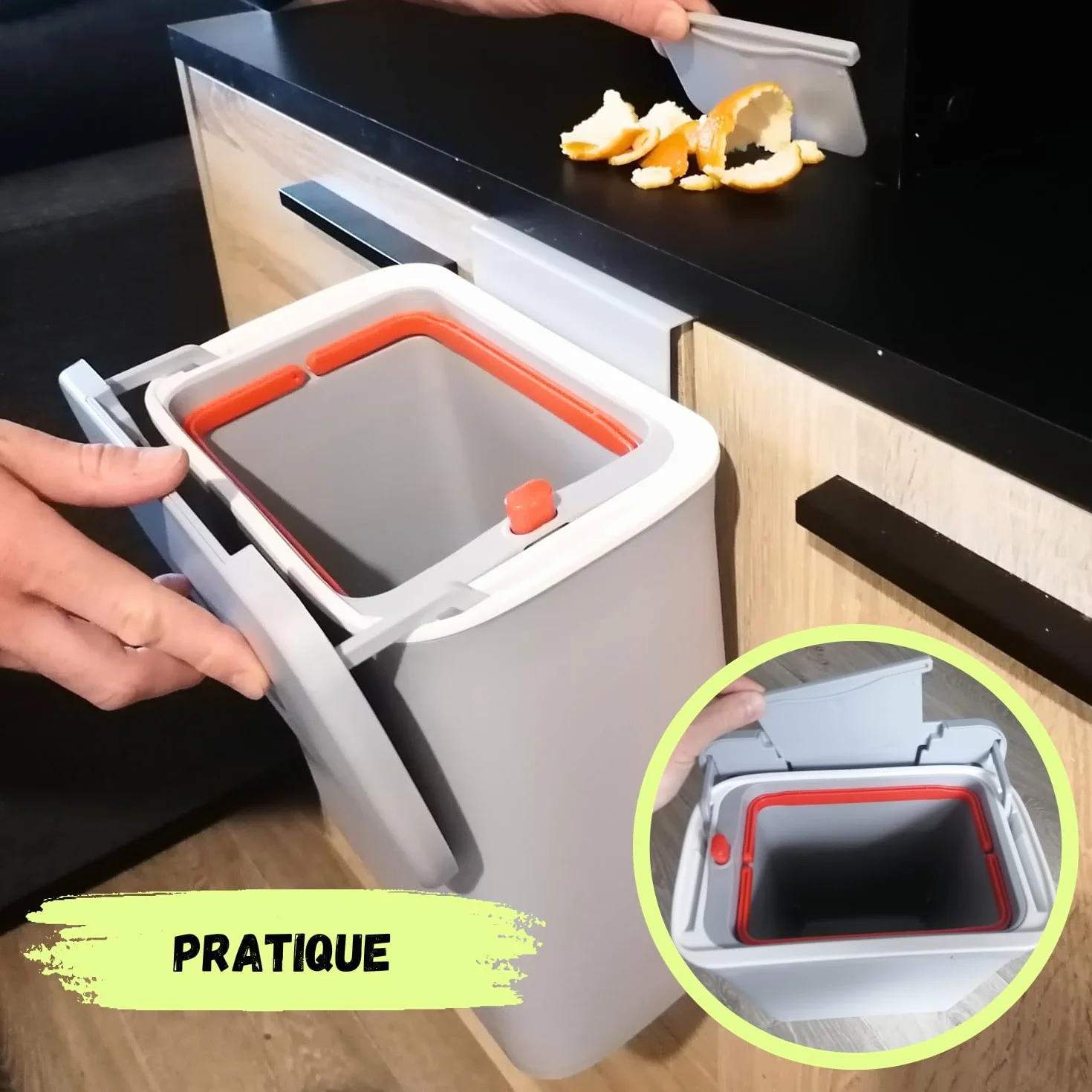 Poubelle Compost Cuisine 9L avec Couvercle - Seau Compost sous Evier